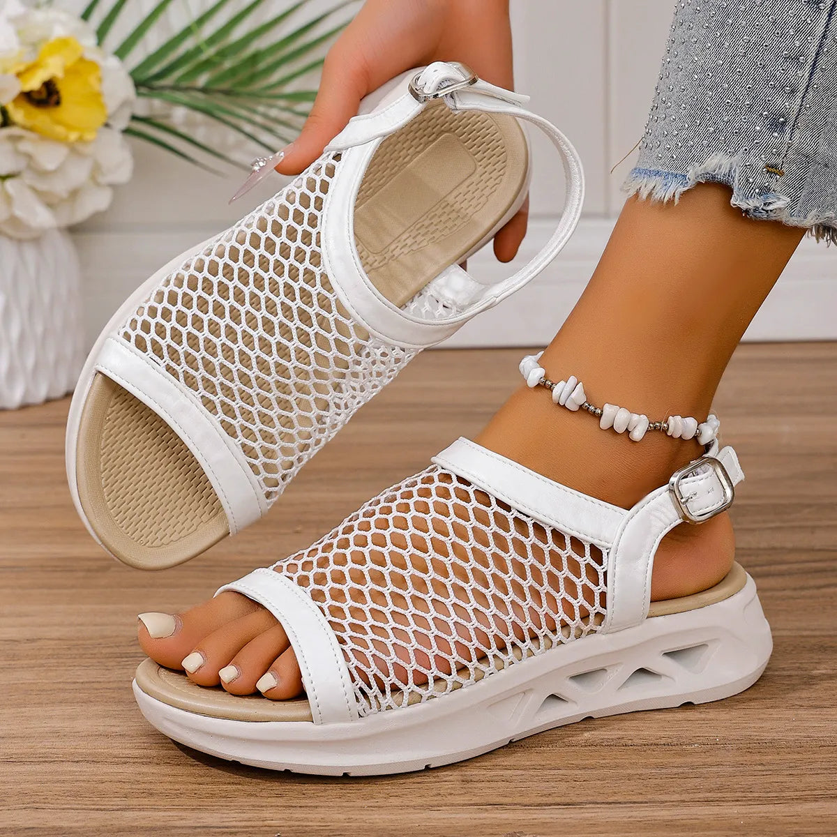 Woven Mesh Comfort Platform Sandals