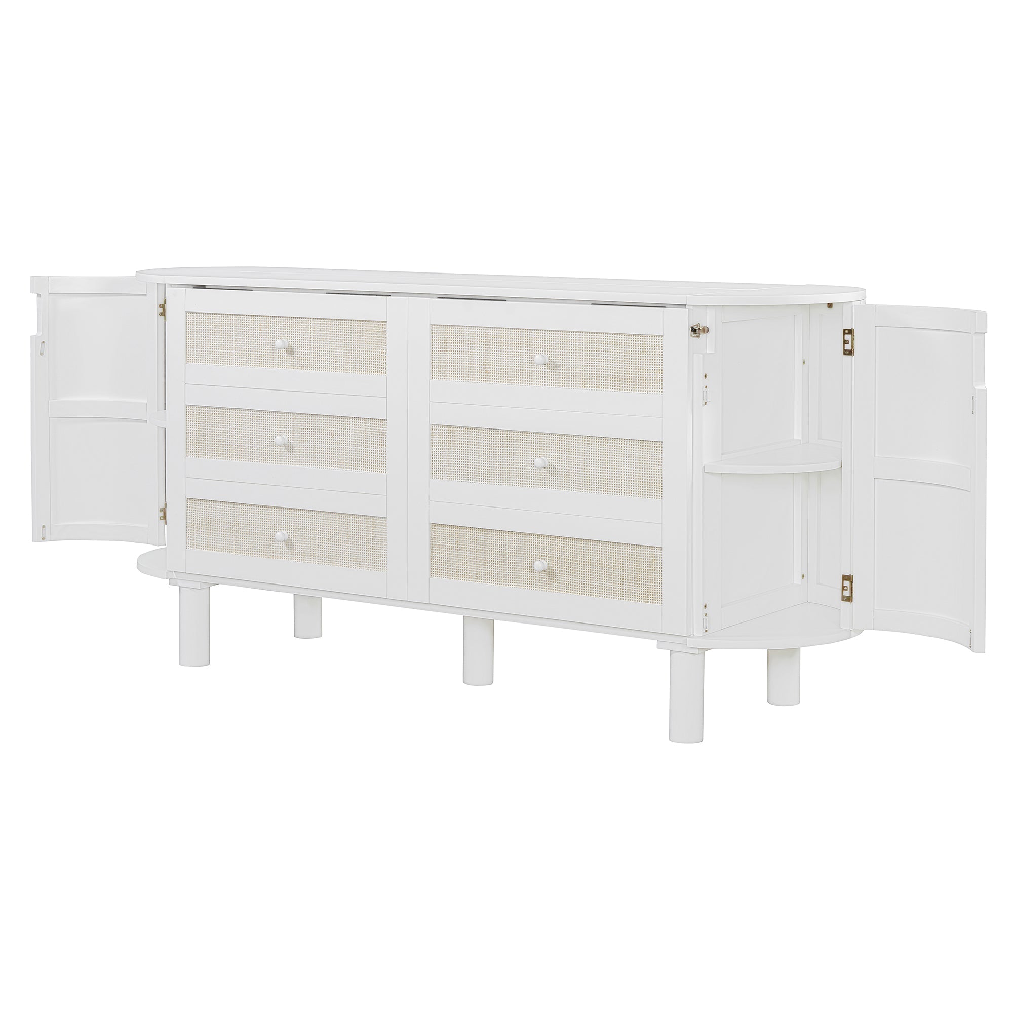 Queen Murphy Bed with Hidden Storage & Modern Woven Design,White