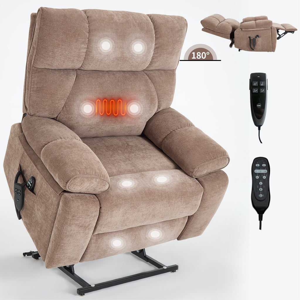Brown Heat Massage Dual Motor Infinite Position Up to 350 LBS Large Electric Power Lift Recliners with Hidden Cup Holders, Power-Remote, Medium-firm and Heavy Duty