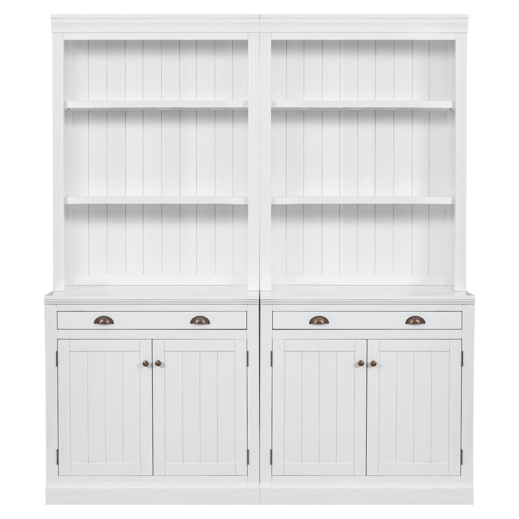 83.4"Tall Bookshelf Suite, Modern Bookcase Suite with LED Lighting,Doors and Drawers,2-Piece Set Storage Bookcase with Open Shelves for Living Room,Home Office,White