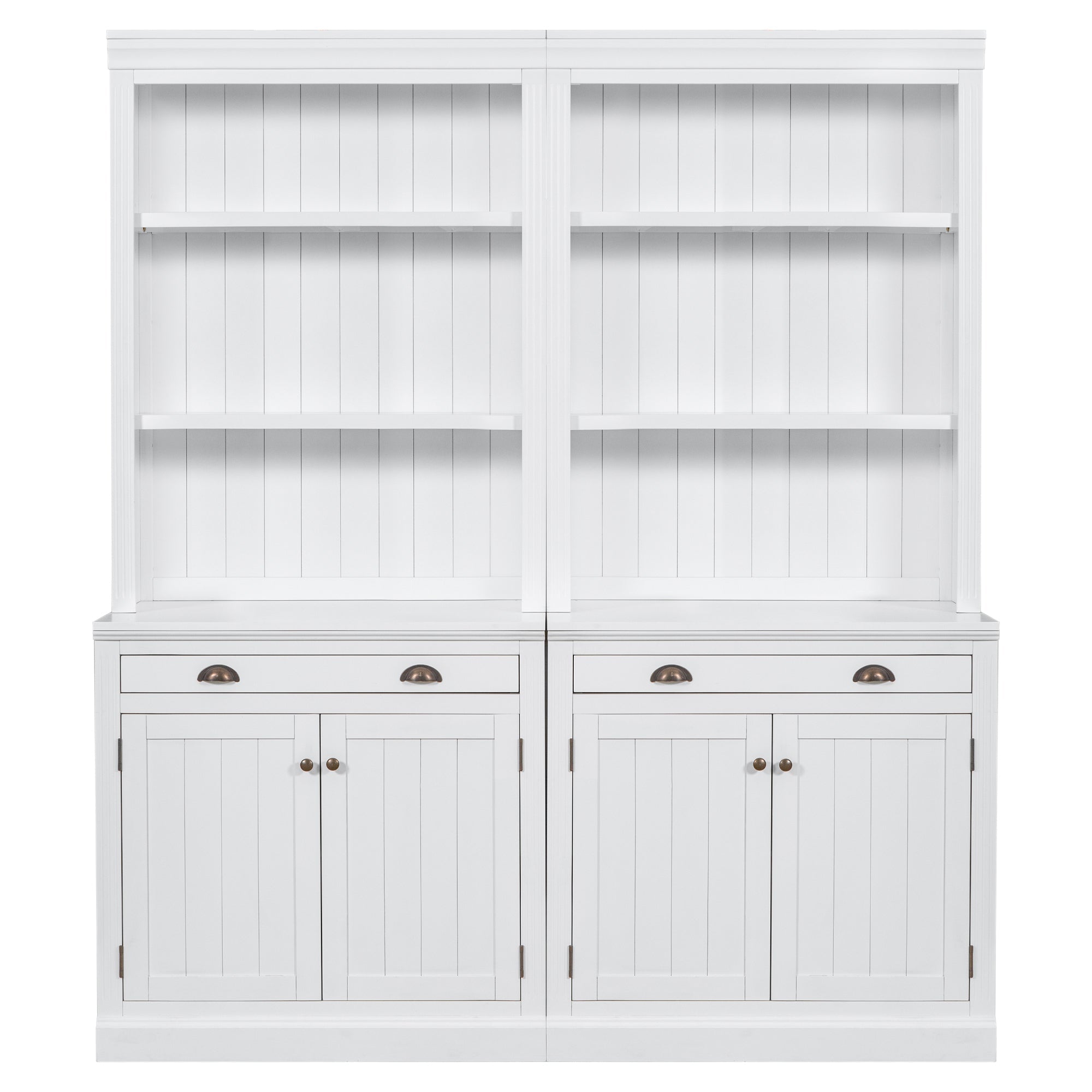 83.4"Tall Bookshelf Suite, Modern Bookcase Suite with LED Lighting,Doors and Drawers,2-Piece Set Storage Bookcase with Open Shelves for Living Room,Home Office,White