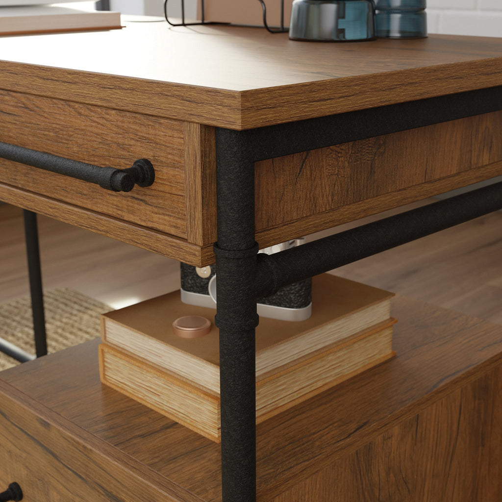 L-Shaped Desk, Brown finish