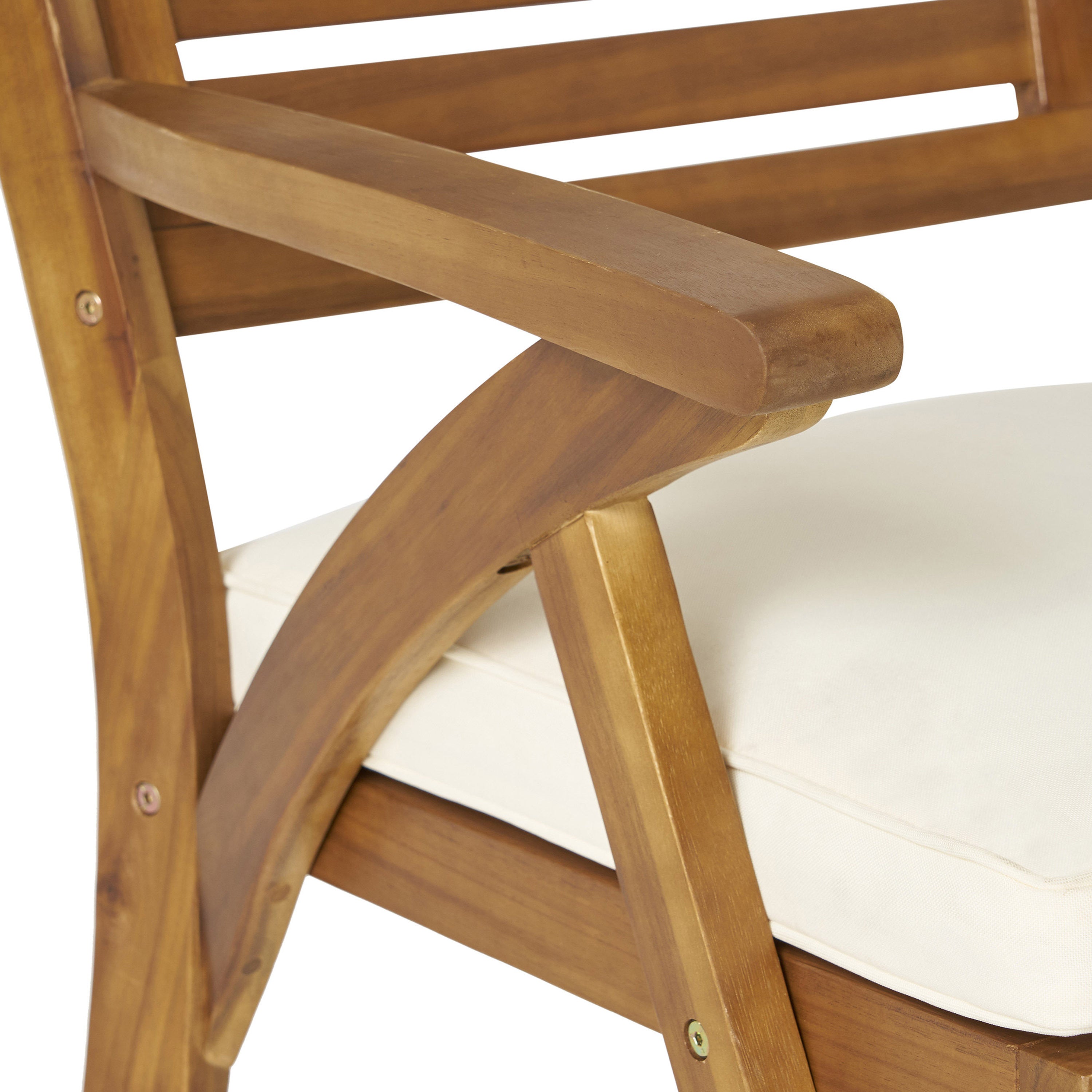 Outdoor Hermosa 5 Piece Wood Dining Set With Cushions, Teak Finish With Beige Cushion