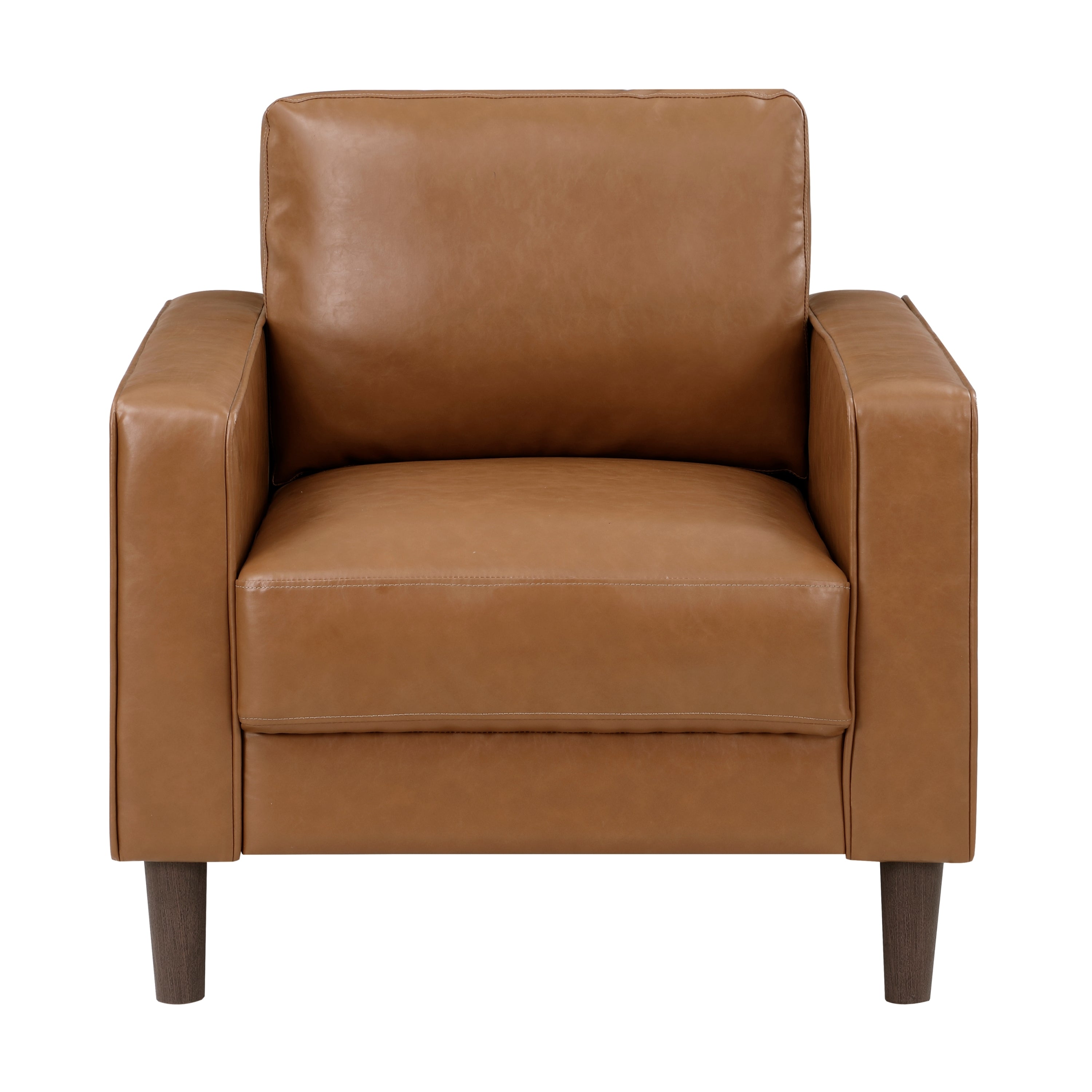 Modern Living Room Furniture 3pc Set Sofa Loveseat Chair Brown Faux Leather Upholstered Cushion Back Seat Solid Wood
