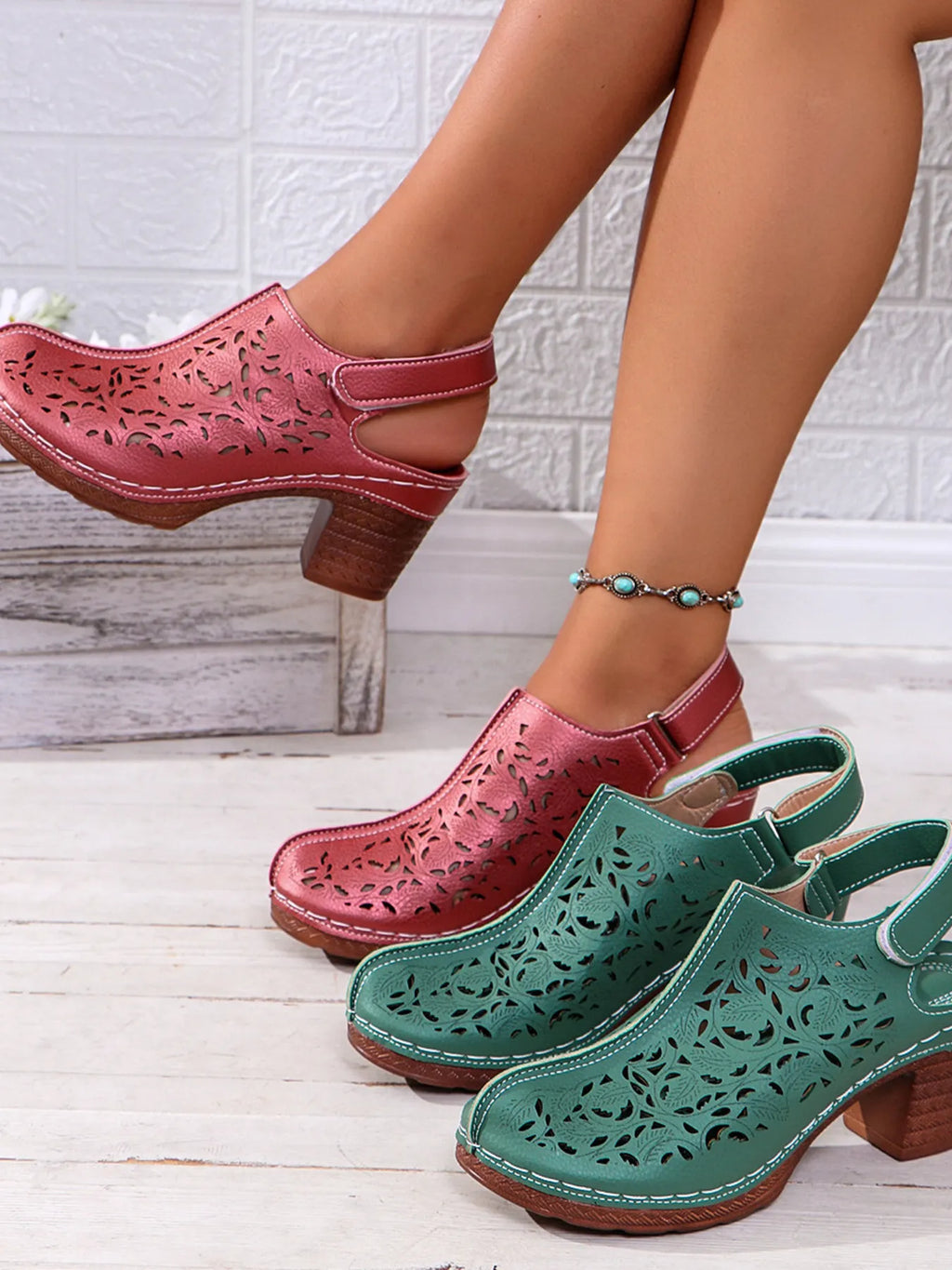 Cutout Block Heel Slingback Sandals