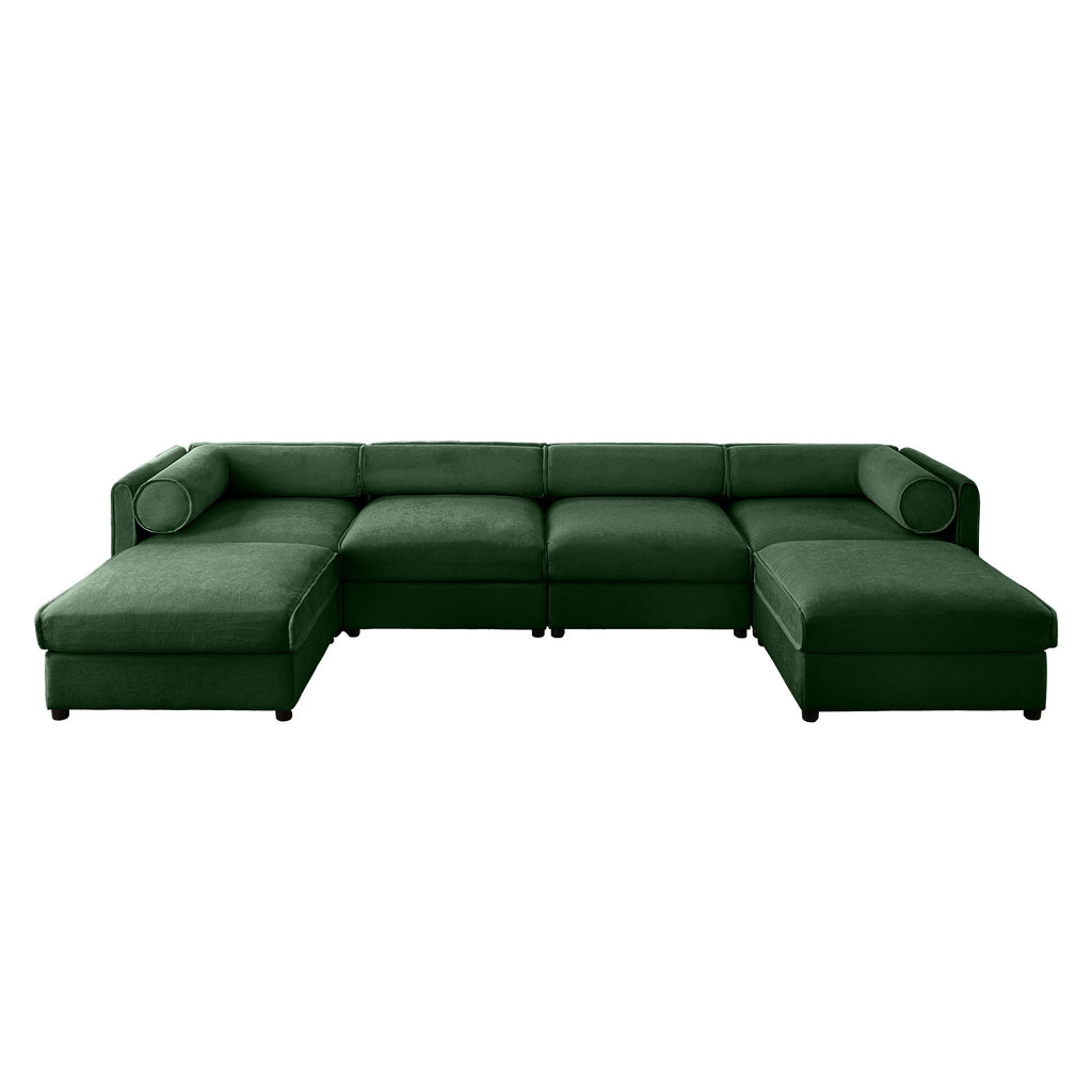 Modular Sectional Sofa with Storage, Extra Large U Shaped Sectional Couch for Living Room, Convertible Modular Sofa Couch with Storage Ottoman, Deep Seat, Cylindrical Backrest and Armrests,Green