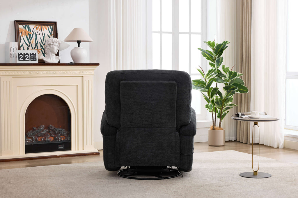 Hot massage manual lounge chair, with rocker arms and rotating fabric, with cup bucket, for living room, black