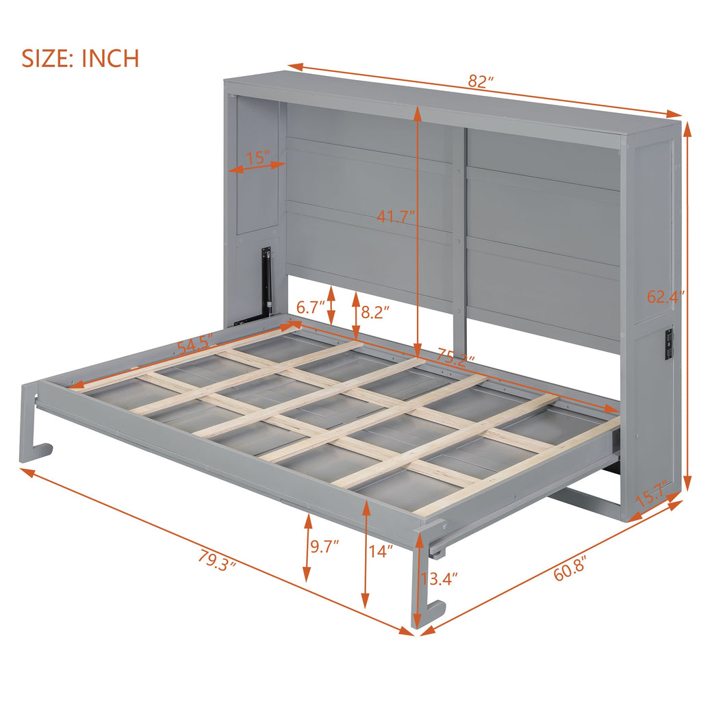 Full Size Murphy Bed Wall Bed,Gray