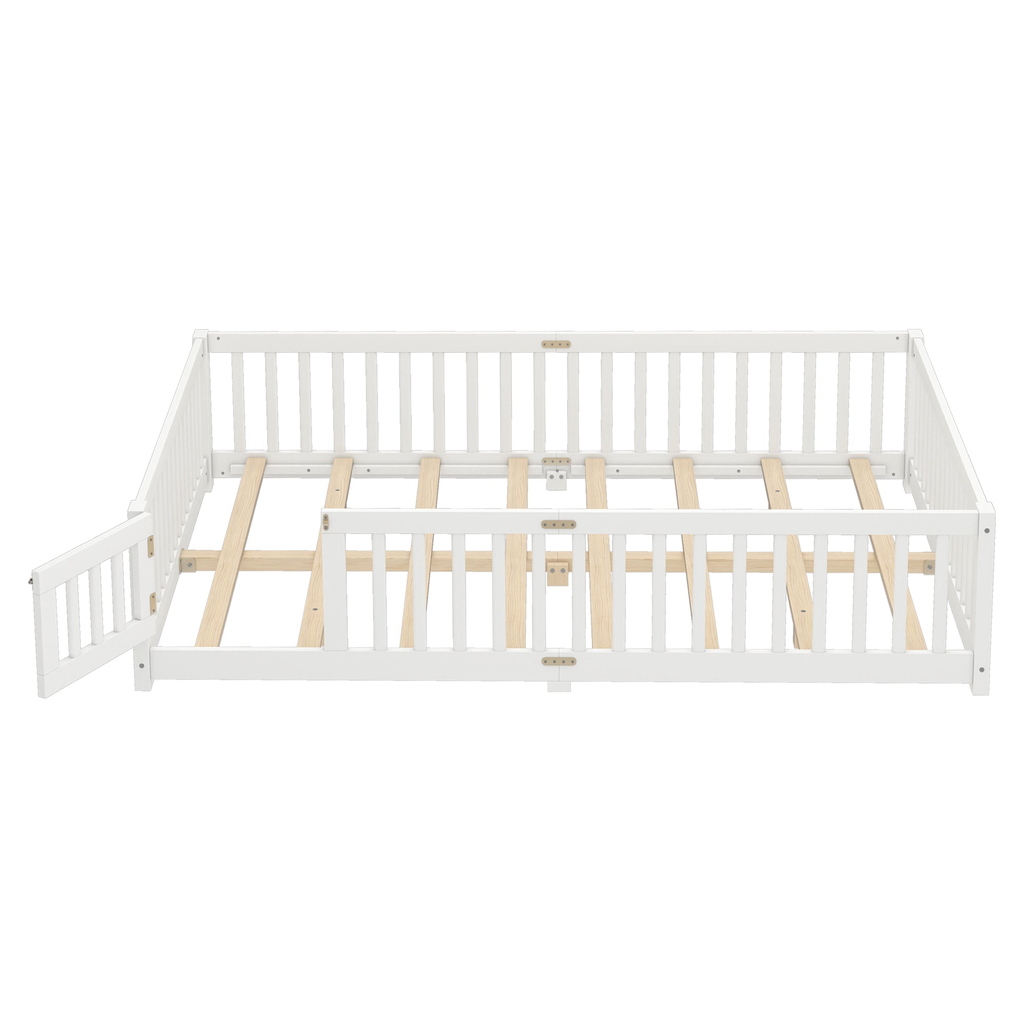 Queen Size Bed Floor Bed with Safety Guardrails and Door for Kids, White(Old SKU:  W1580P154628 )