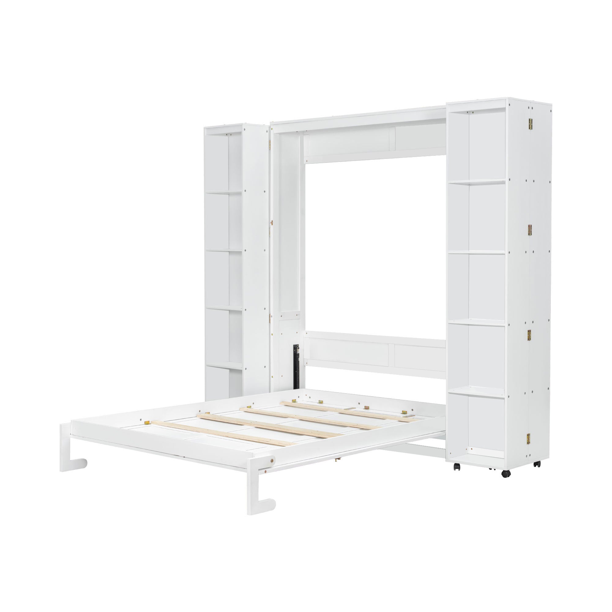 Queen Murphy Bed Wall Bed with Storage Doors, White