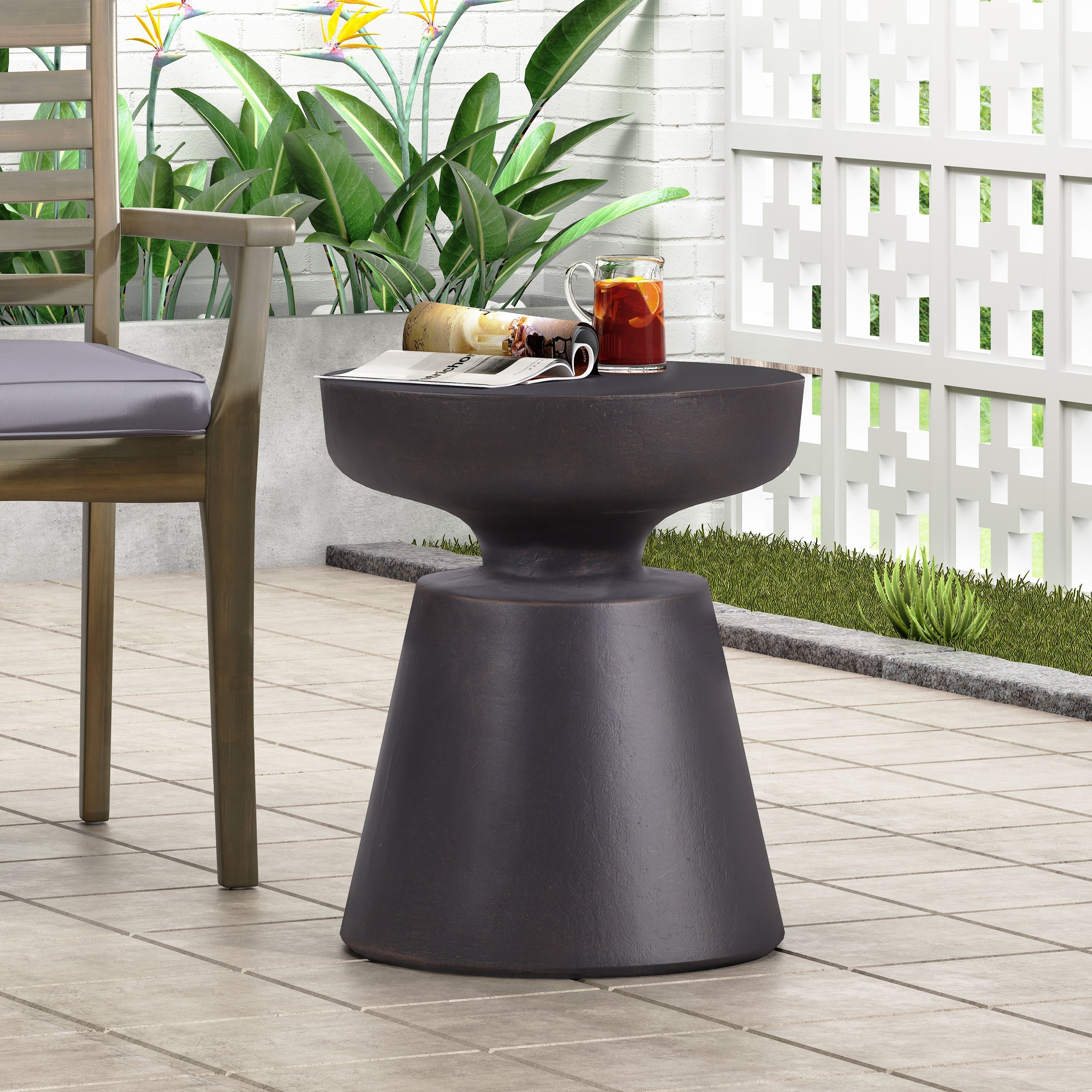 Outdoor Lightweight Concrete End Table with Half-sphere Top, Copper