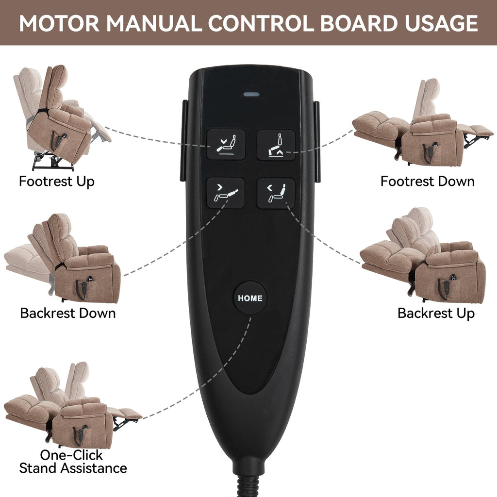 Brown Heat Massage Dual Motor Infinite Position Up to 350 LBS Large Electric Power Lift Recliners with Hidden Cup Holders, Power-Remote, Medium-firm and Heavy Duty