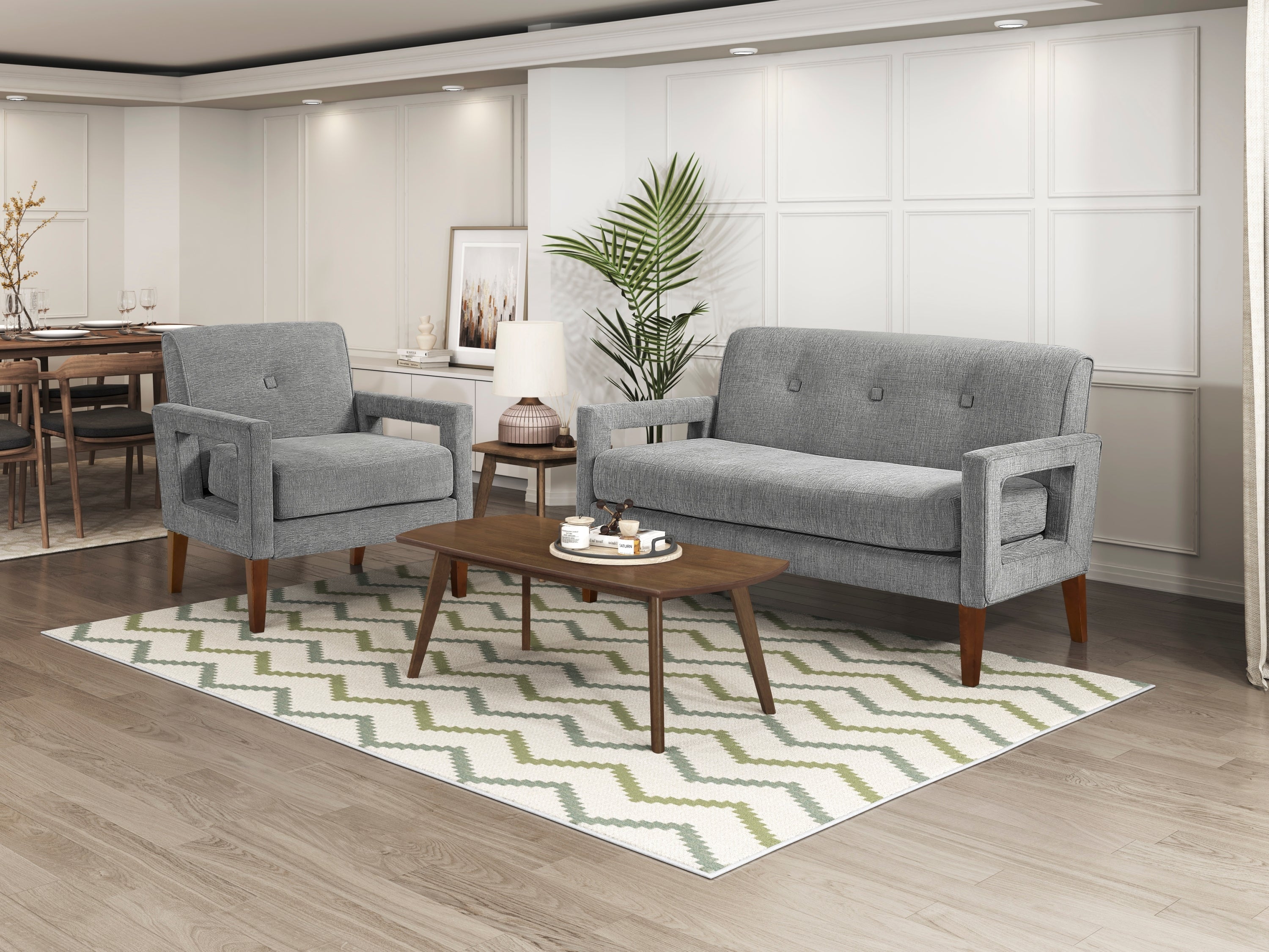 Modern Living Room Furniture Loveseat Gray Chenille Upholstery Pocket Coils Solid Wood Legs Furniture 1pc