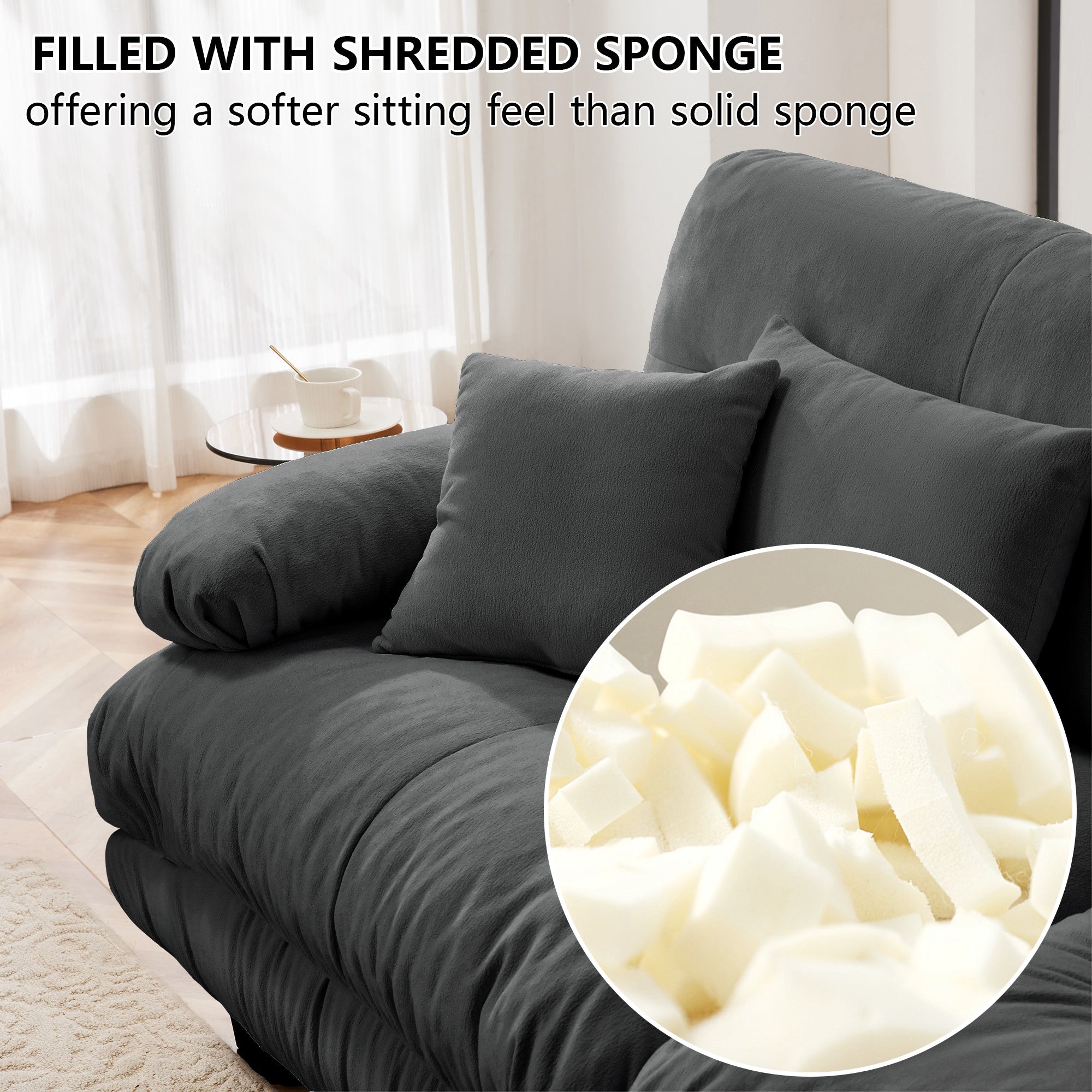 Free Combination Modular Sectional Sofa,U Shaped Couch for Living Room, 4-Seater Comfy Cloud Couch with 2 Ottomans, Chenille Gray
