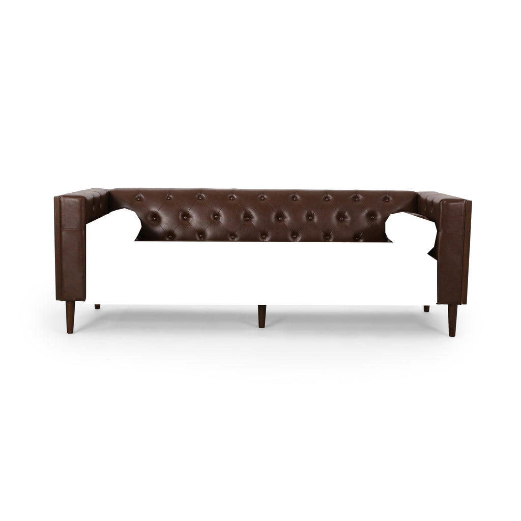 Contemporary 3-Seater Sofa with Tufted Diamond Stitch and Rolled Accent Pillows in Dark Brown PU