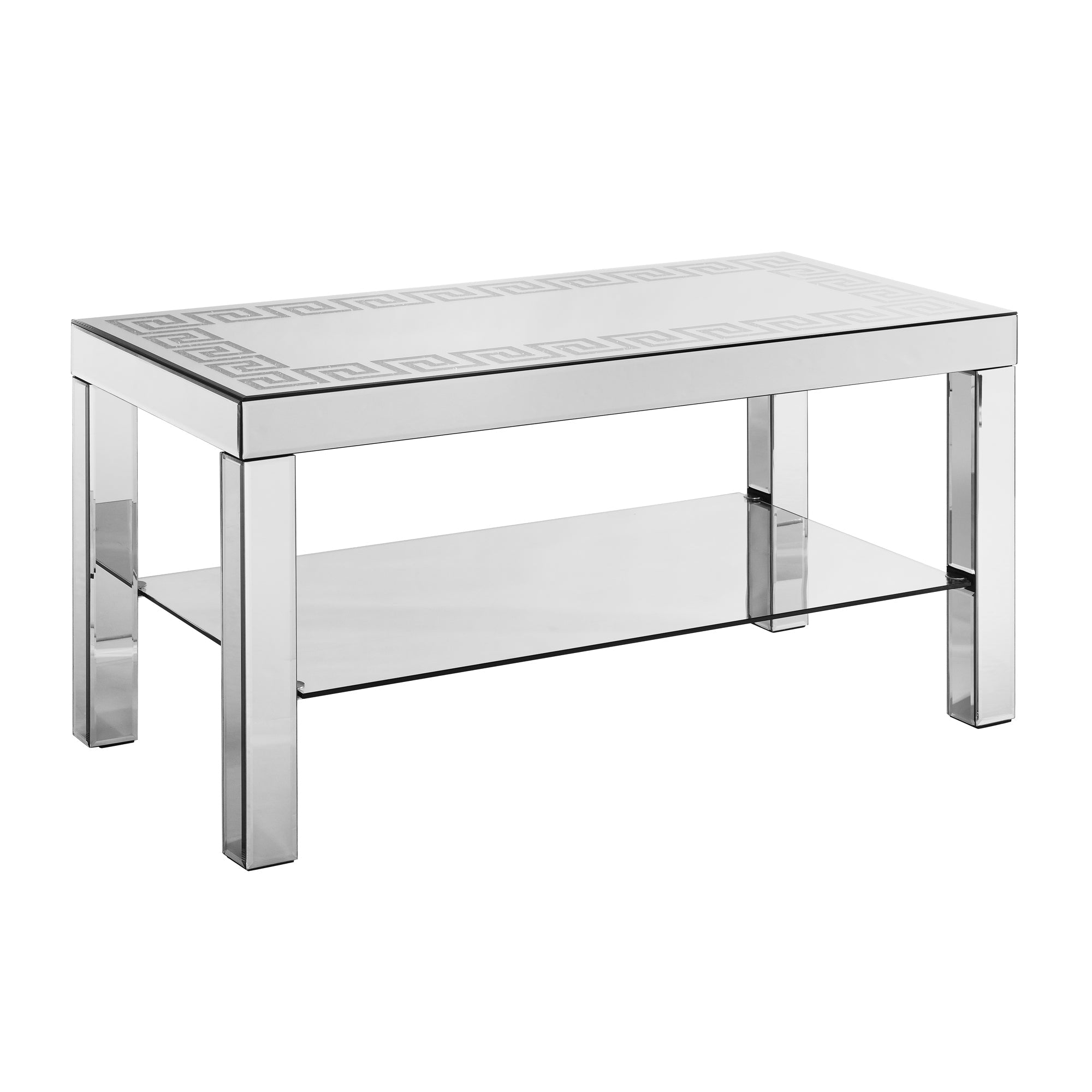 W 40 "X D 20" X H 20 "Curved border carved mirror coffee table: Silver mirror glass tabletop with sparkling diamond edge frame and crystal mirror legs, small coffee table for modern home sofa decorati