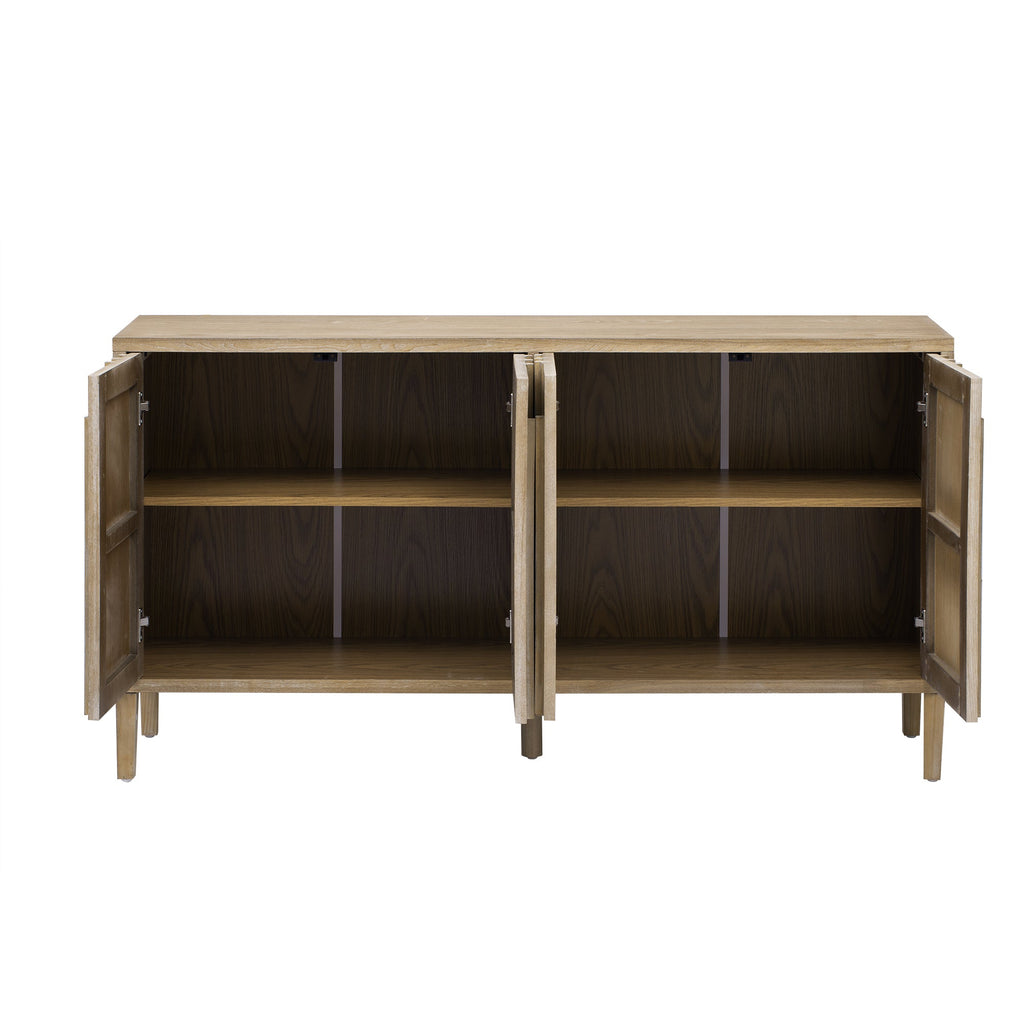 U_Style 59.8' 4-Door Sideboard,Hidden Handle,Distinctive Solid Ash Veneer Buffet with Storage, Farmhouse Sideboard TV Stand for Living Room, Hallway, Dining, Wood Office Credenza(Natutal)
