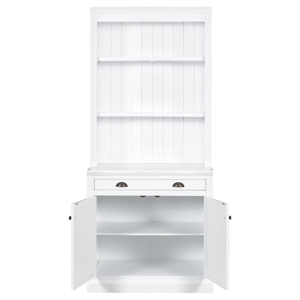 83.4"Tall Bookshelf Suite, Modern Bookcase Suite with LED Lighting,Doors and Drawers,2-Piece Set Storage Bookcase with Open Shelves for Living Room,Home Office,White