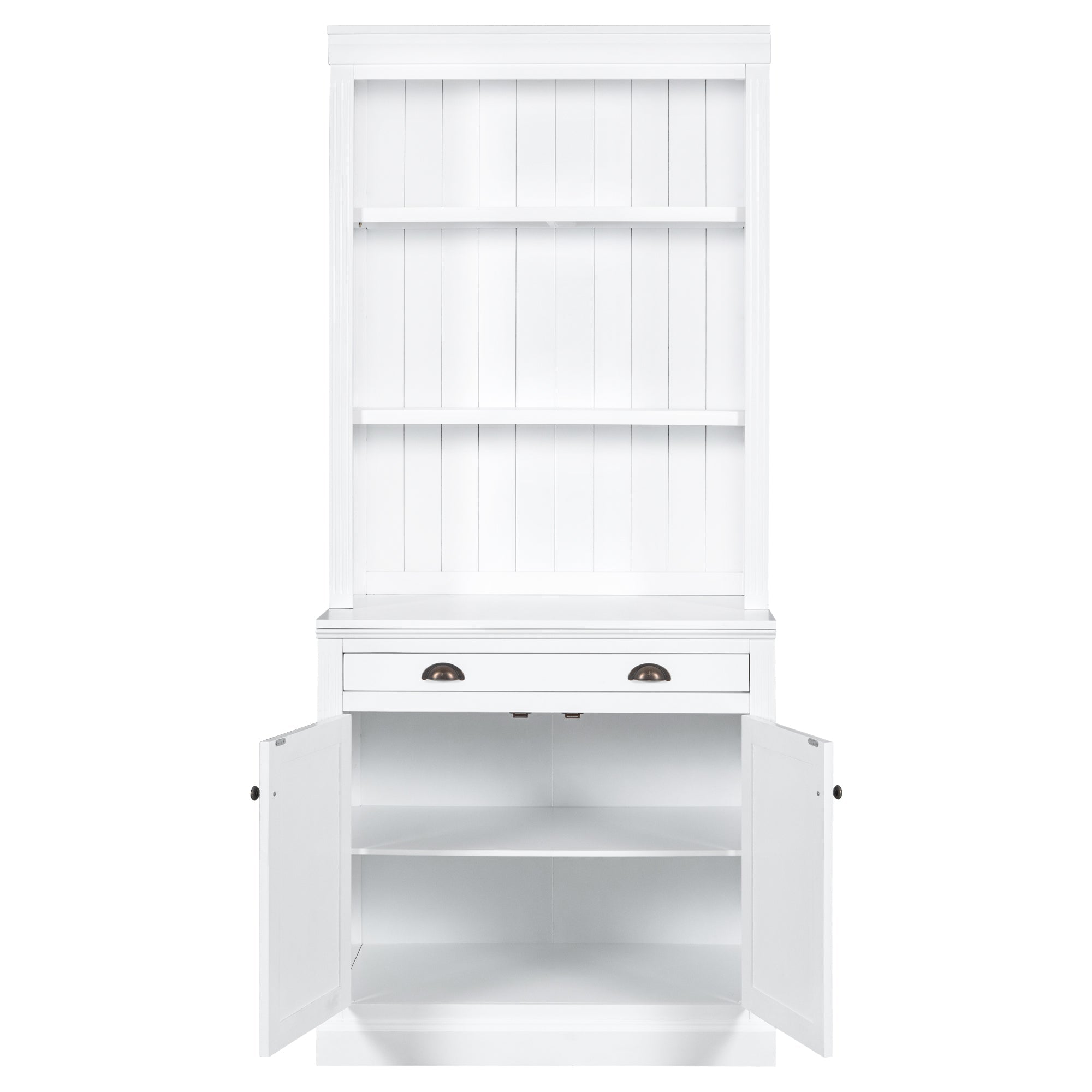 83.4"Tall Bookshelf Suite, Modern Bookcase Suite with LED Lighting,Doors and Drawers,2-Piece Set Storage Bookcase with Open Shelves for Living Room,Home Office,White