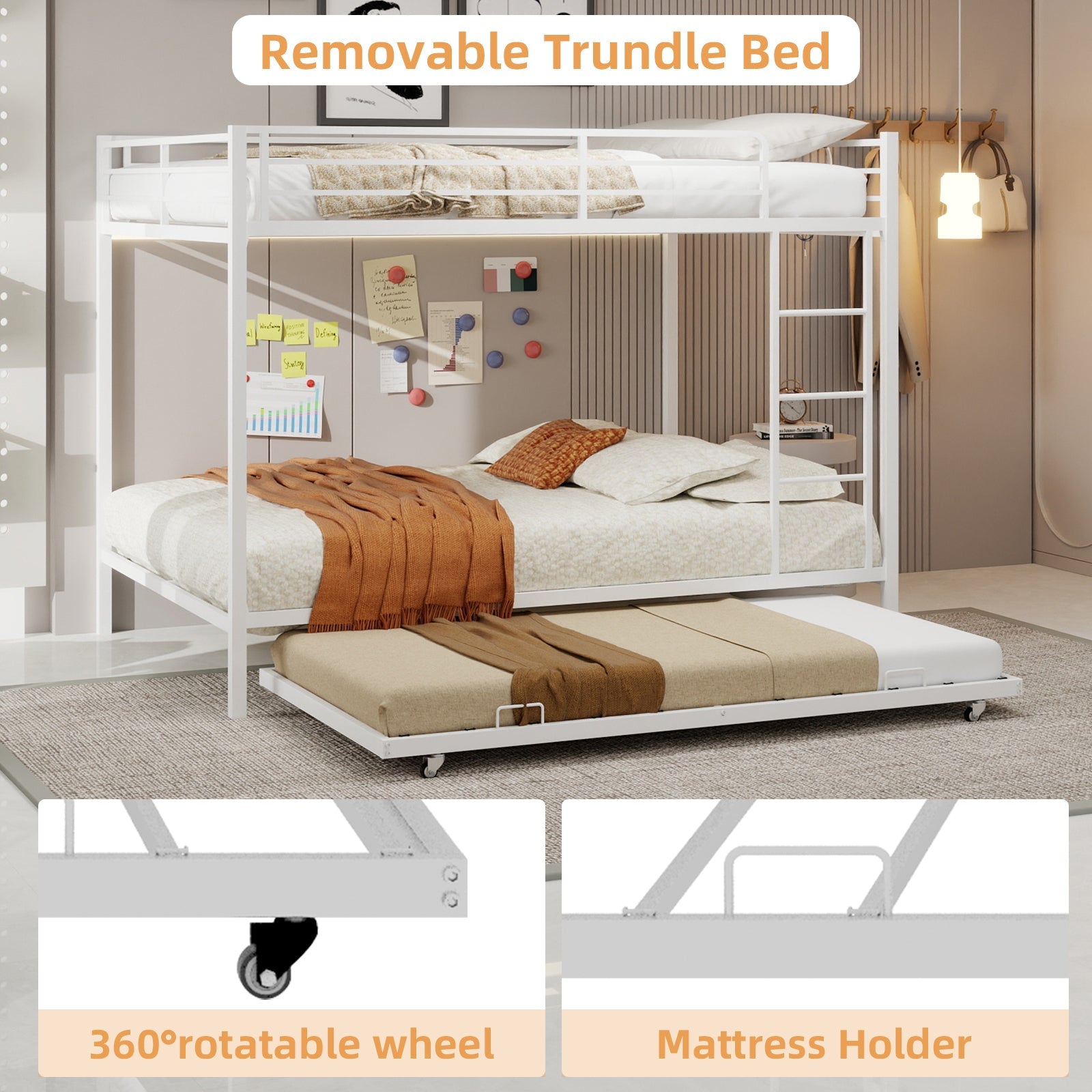 Durable Square Tube Iron Bunk Bed Featuring Safety Rails, Modern Minimalist Look, Ideal for Kids Room, Guest Room or Shared Space, Easy Assembly & Long - Lasting Performance-Queen size: 153cm*203cm