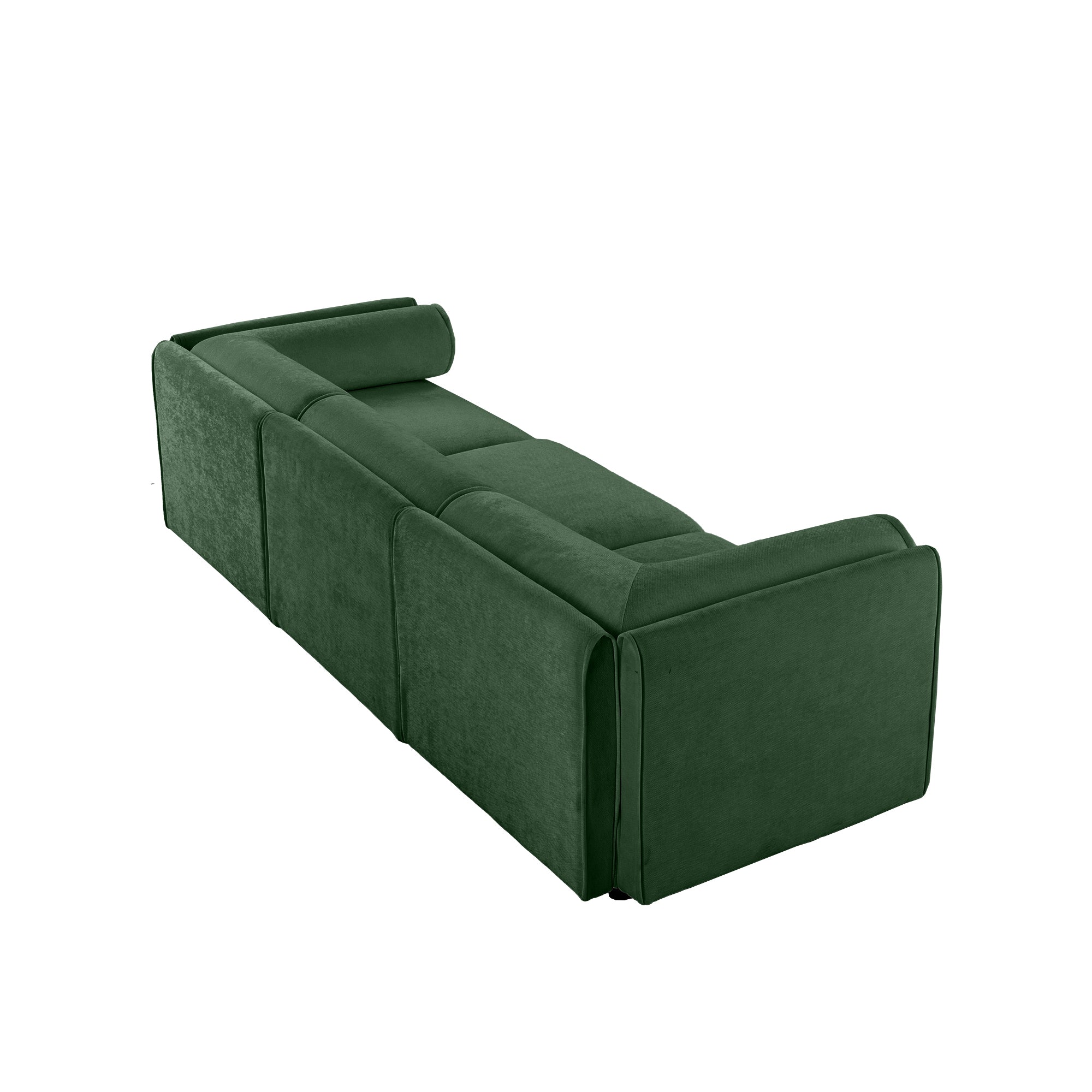 Elegant Green Chenille  Sofa with Storage Seat, Cylindrical Backrest and Armrests, Contemporary 3-Seater Fabric Couch with Hidden Storage Compartment