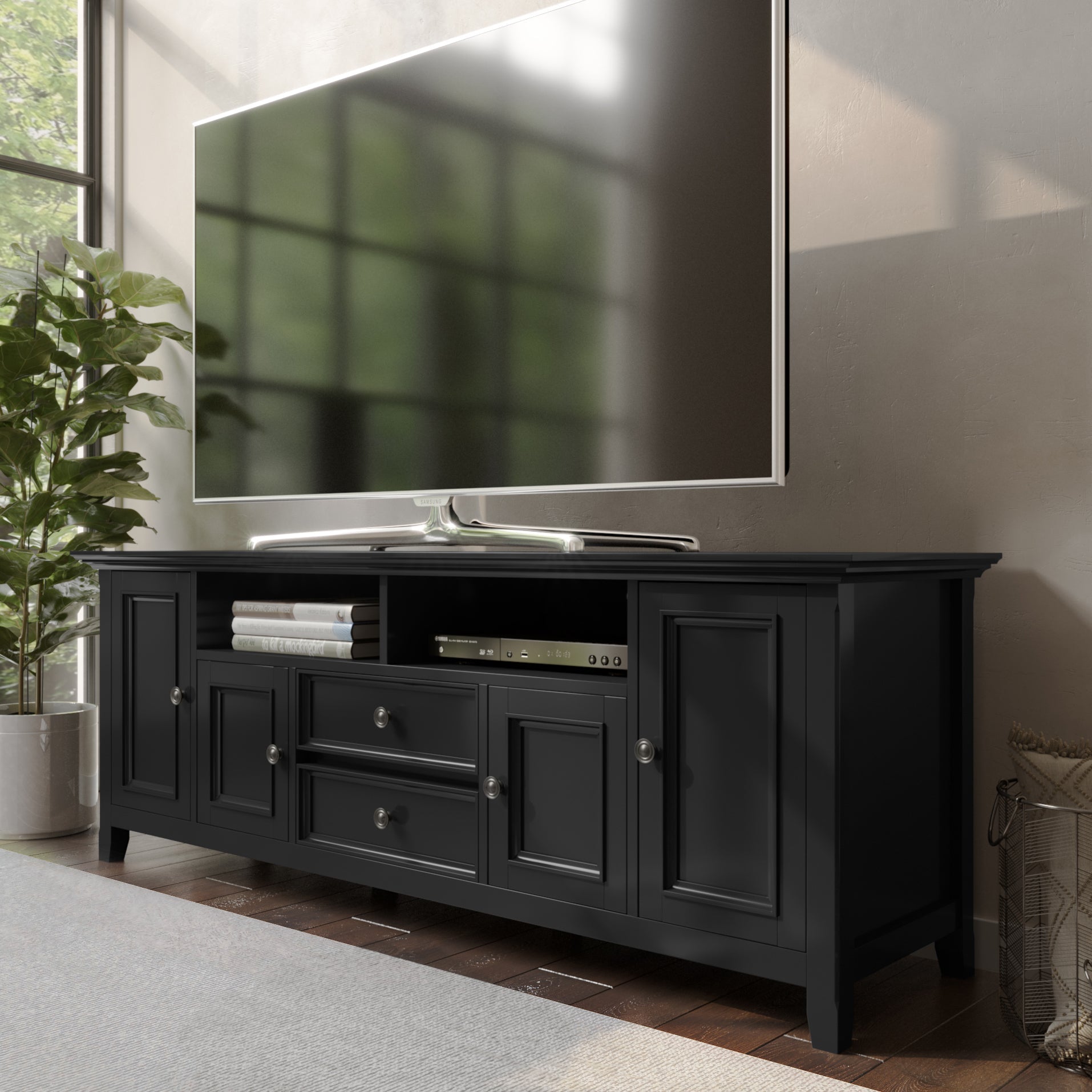 Amherst 72 inch Solid Wood TV Media Stand in Black