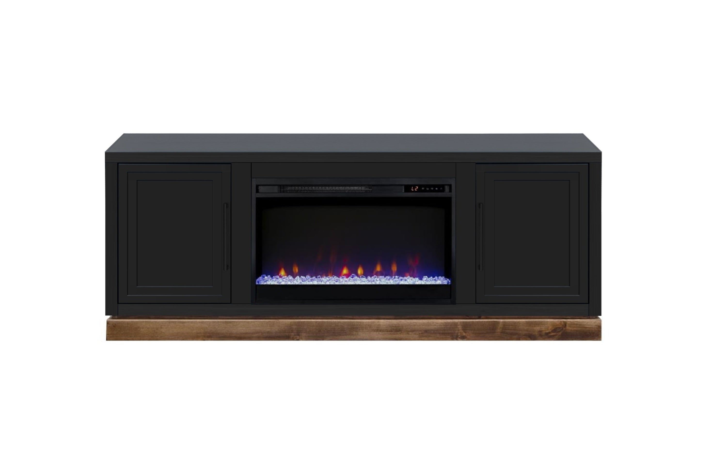 Nora 64 inch Fireplace TV Stand, for TVs up to 85 inches, Black and Whiskey Finish
