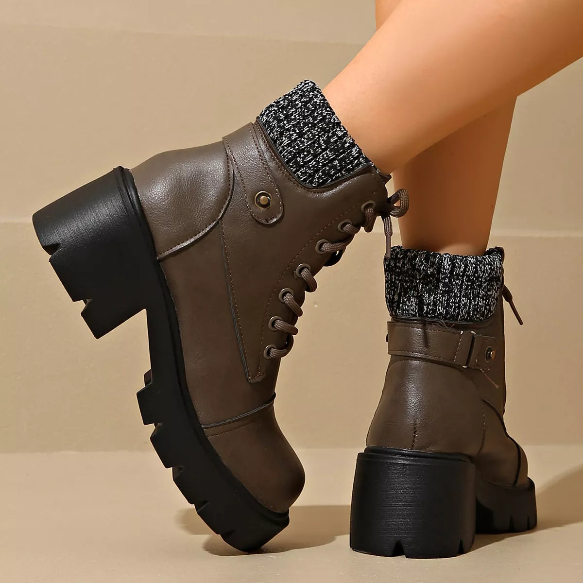 Round Toe Block Heels Boots