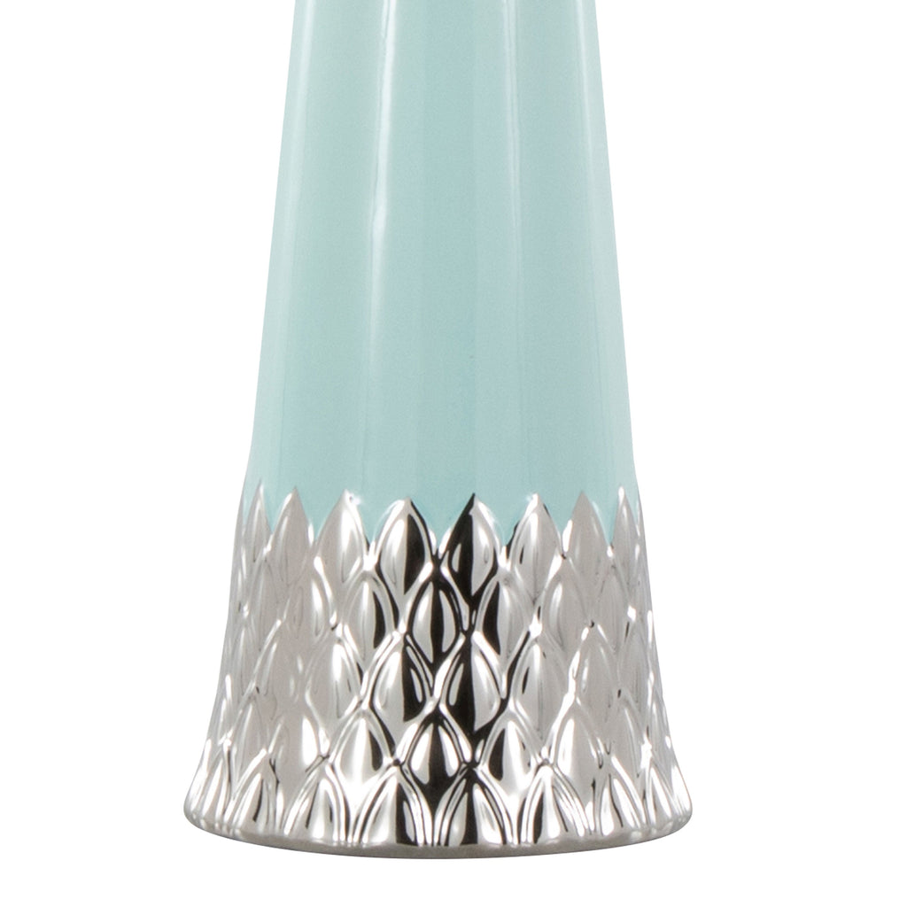 Penelope 22' Contemporary Ceramic Table Lamp with Tiffany Blue & Silver Ceramic Body and White Shade by LumiSource