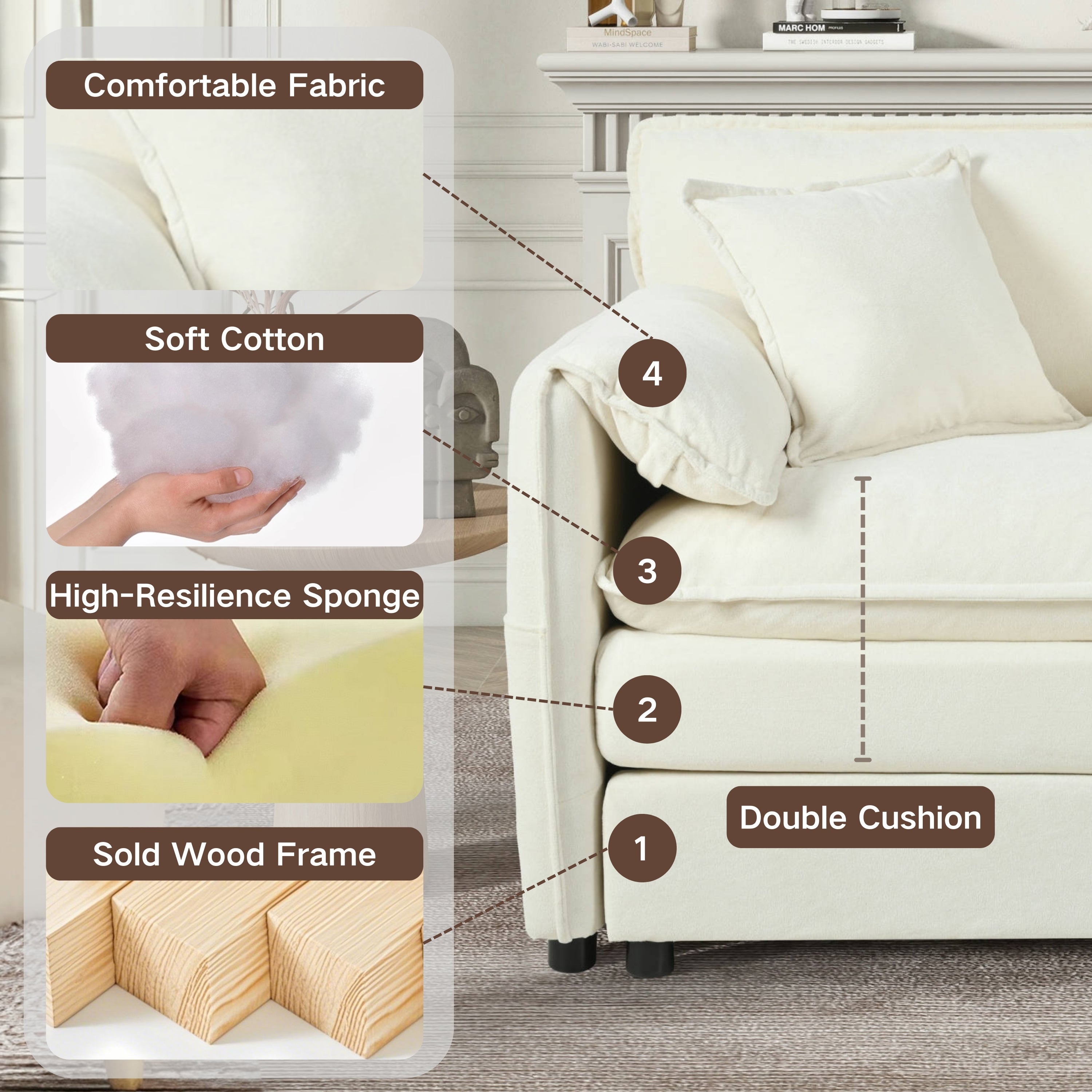 Modular Sectional Sofa, Oversized Deep Seat U Shaped Couch Set for Living Room, 4-Seater Comfy Cloud Couches with 2 Movable Ottomans, DIY Combination, Chenille,Beige