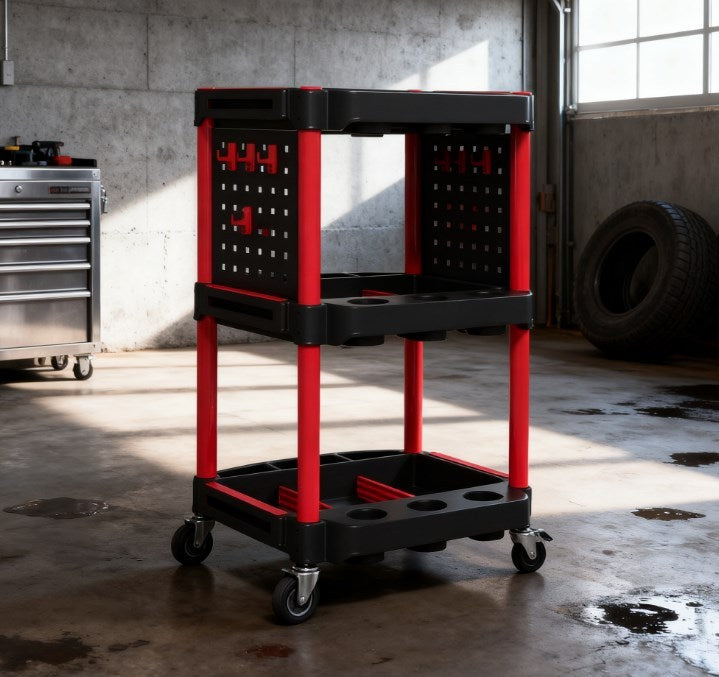 Capacity Plastic Utility Cart,3-Tier Rolling Tool Cart with Side Shelves for Garage, Workshop