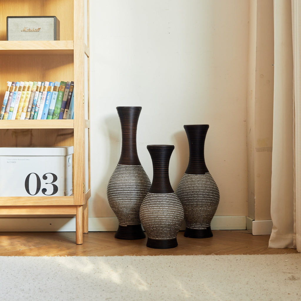 Desktop Vase, Brown Decorative Floor Vase, Classic and Neat Floor Vase, High Independent Flower Stand, Artificial Vine Vase, PVC Floor Vase, Home Decoration Flower Stand Set of 3 pieces