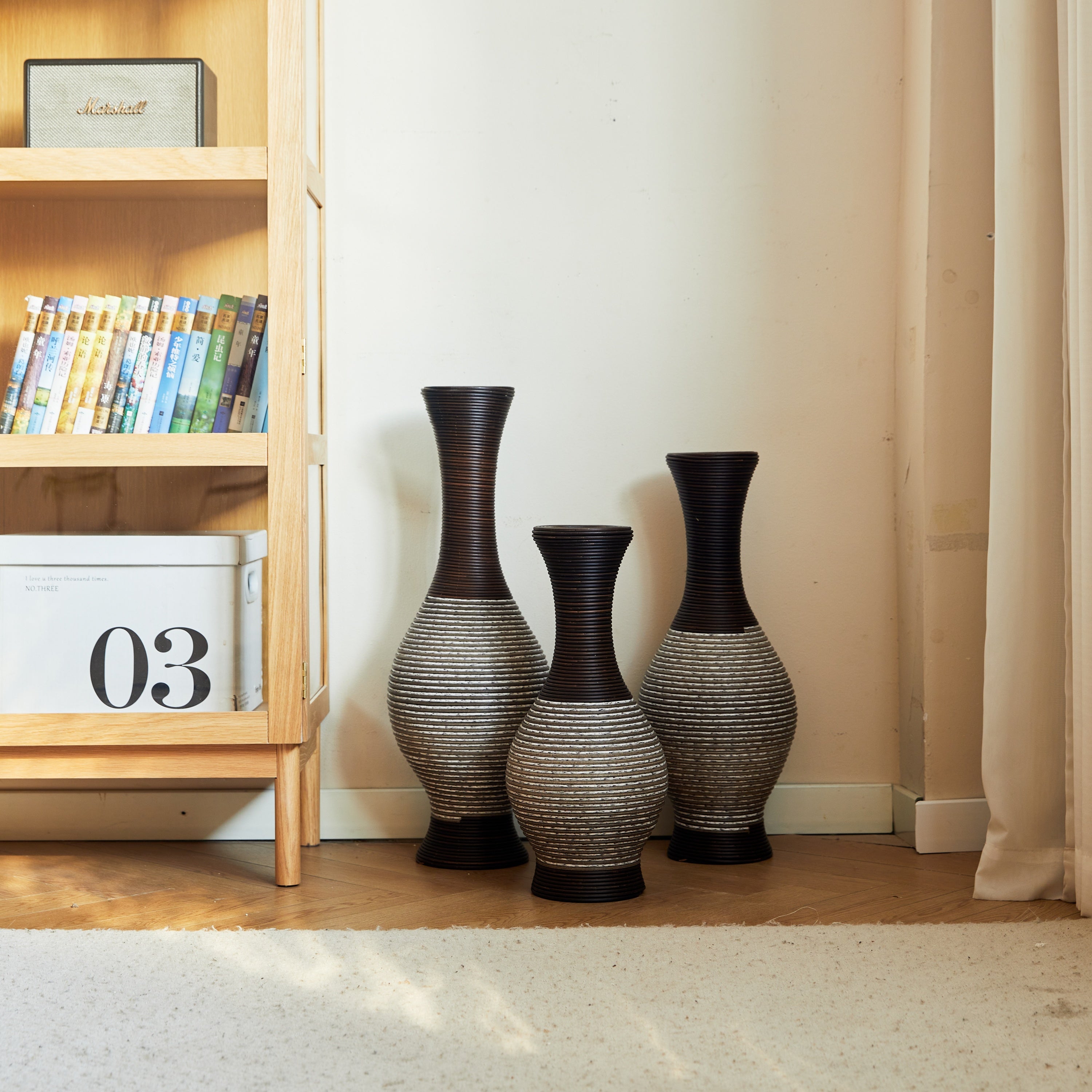Desktop Vase, Brown Decorative Floor Vase, Classic and Neat Floor Vase, High Independent Flower Stand, Artificial Vine Vase, PVC Floor Vase, Home Decoration Flower Stand Set of 3 pieces
