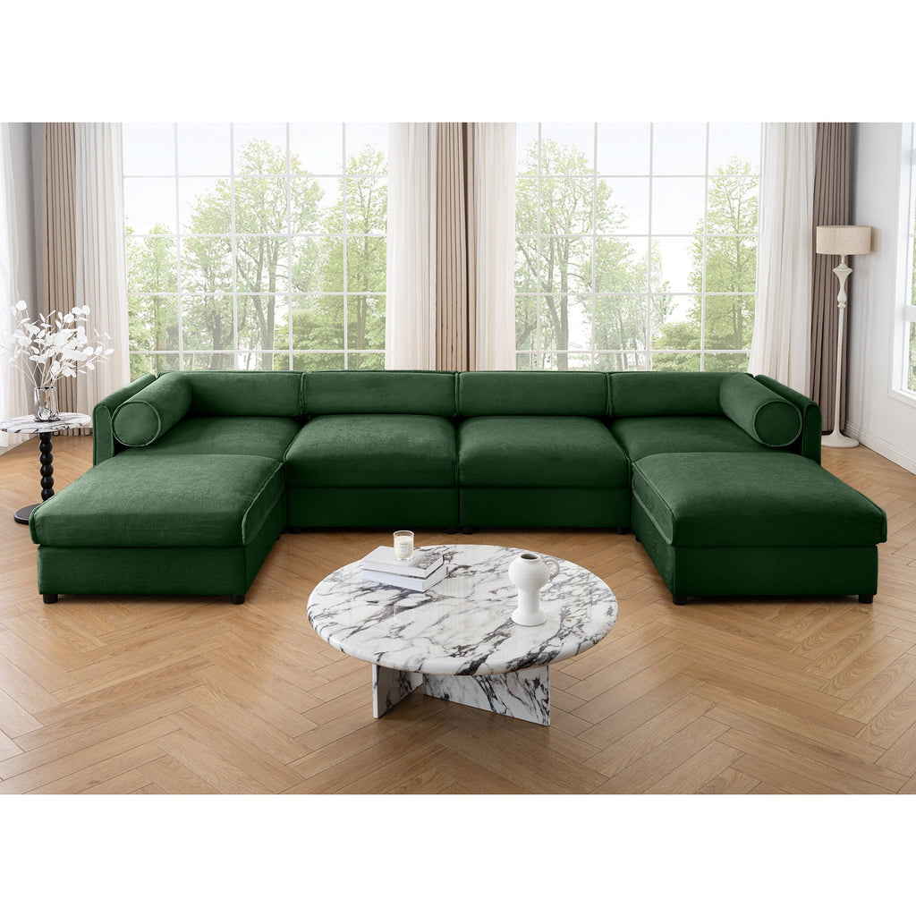 Modular Sectional Sofa with Storage, Extra Large U Shaped Sectional Couch for Living Room, Convertible Modular Sofa Couch with Storage Ottoman, Deep Seat, Cylindrical Backrest and Armrests,Green