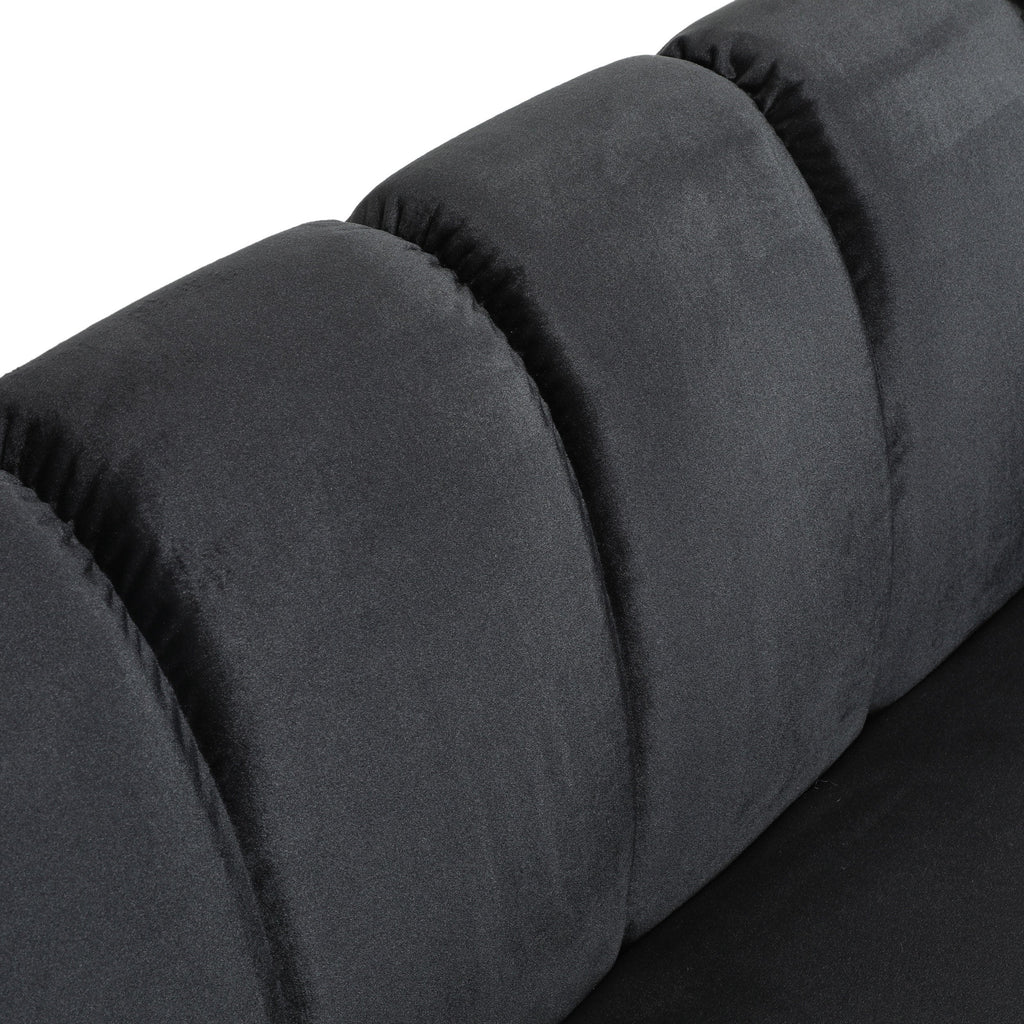 Miranda Modern Glam Velvet 3-Seater Sofa in Black with Birch Wood Legs