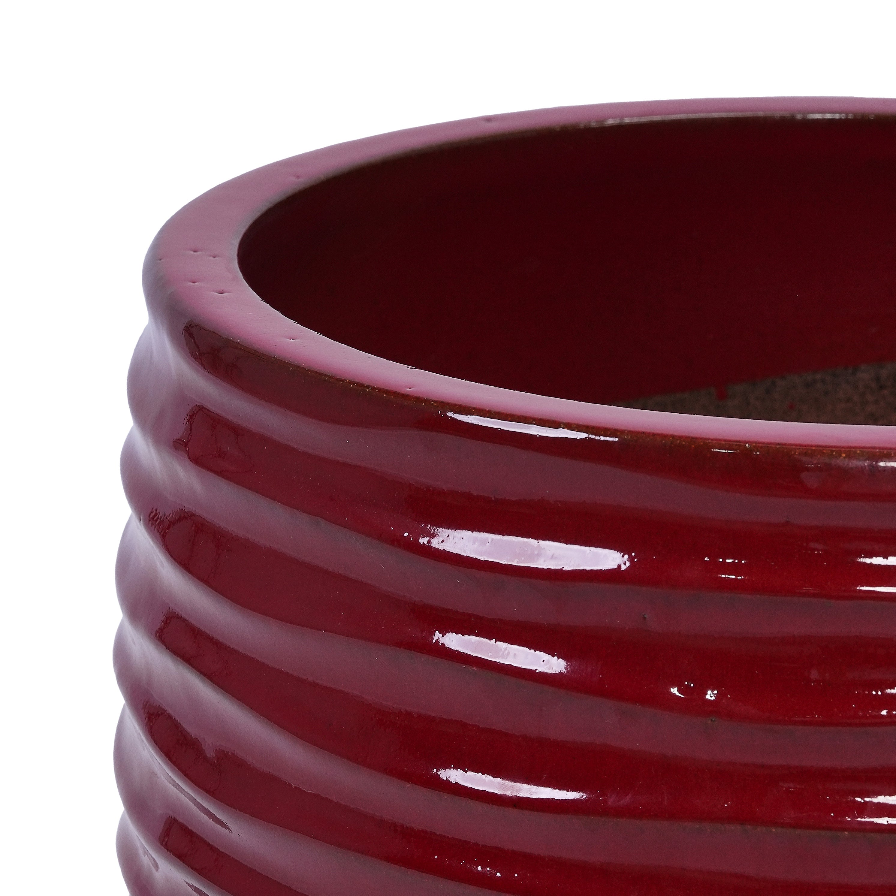 3 Pieces Ceramic Flowerpot, Modern Planter for Patio, Garden or Windowsills - Bean Paste Red