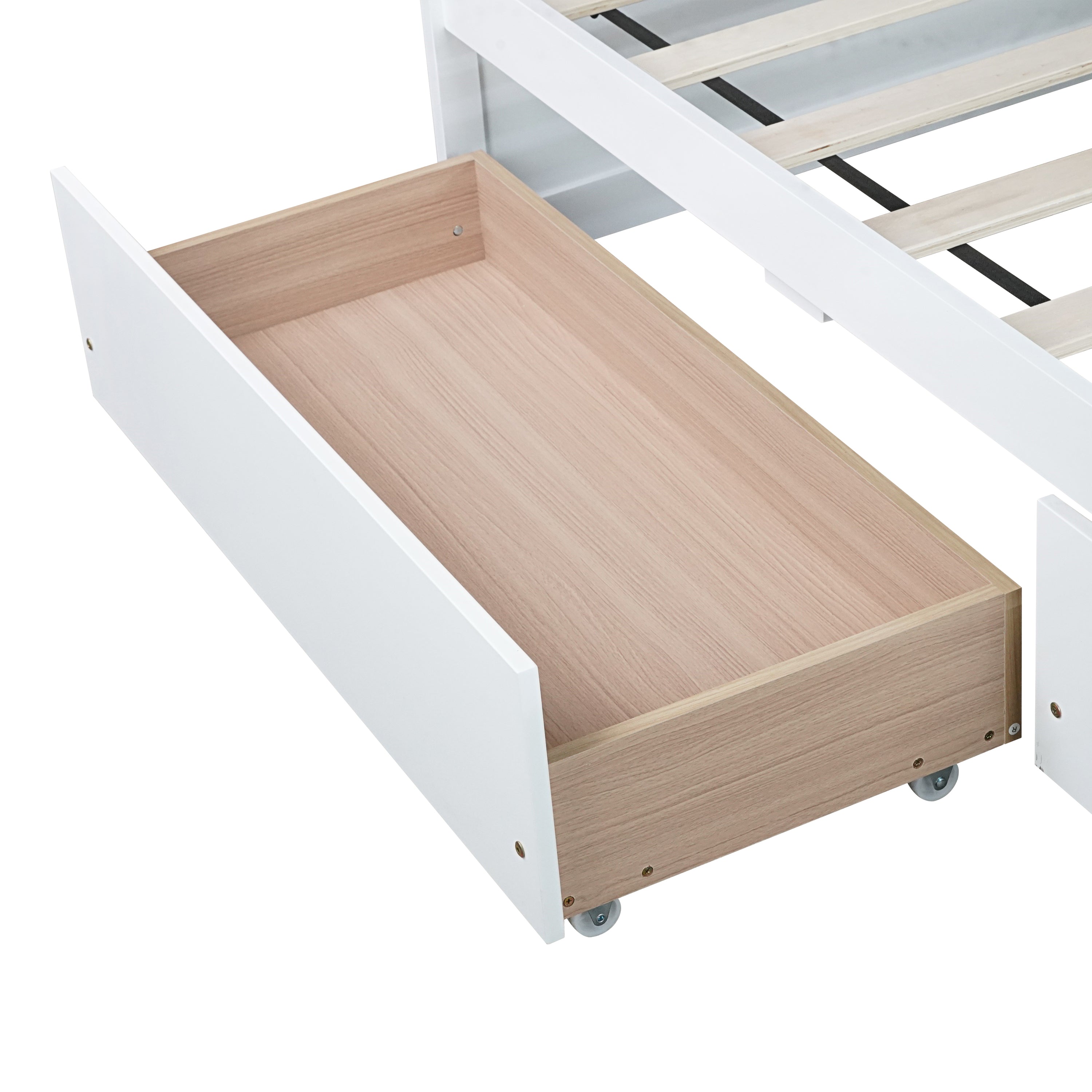 Twin Size Bed with 2 Drawers, Solid Rubber Wood Bed,White