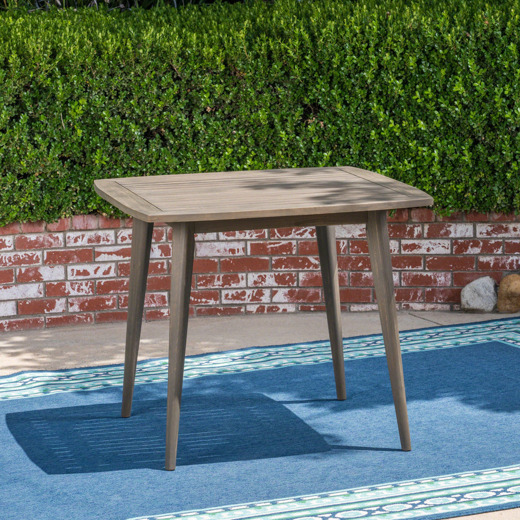 Modern Outdoor Square Acacia Wood Table with Straight Legs, Gray Finish, 35.5 x 35.5 x 30 Inches
