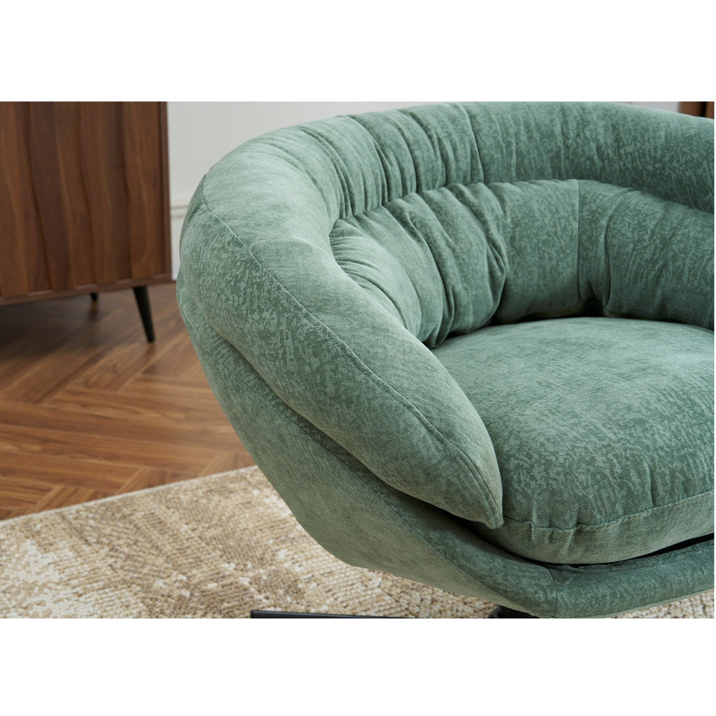 Modern Chenille Office Chair, 360° Swivel Club Chair/Accent Chair with Removable Cushion, Round Office Chair, Black Metal Base, Cotton Material, Living Room, Bedroom, Reading Corner, Office (Green)