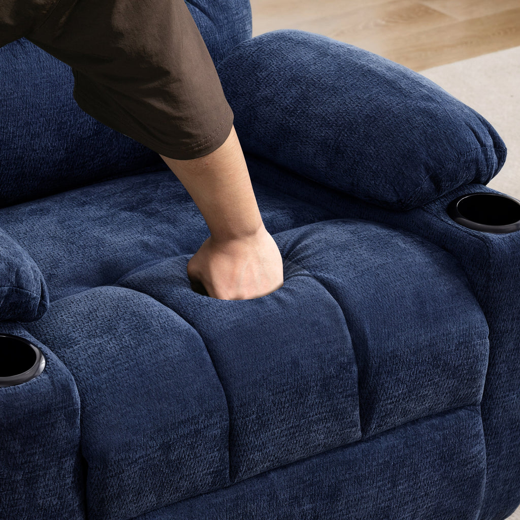 Heat Massage Manual Recliner Chair with Rocker and Swivel in Fabric for Living Room, Blue