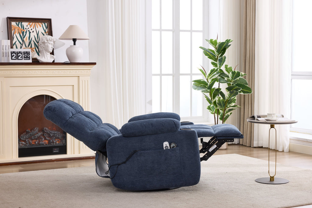 Heat Massage Manual Recliner Chair with Rocker and Swivel in Fabric for Living Room, Blue