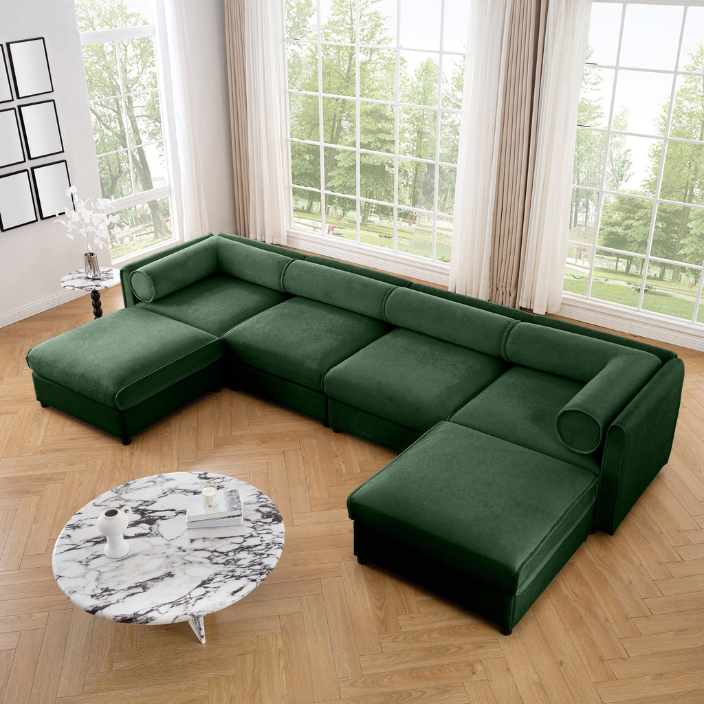 Modular Sectional Sofa with Storage, Extra Large U Shaped Sectional Couch for Living Room, Convertible Modular Sofa Couch with Storage Ottoman, Deep Seat, Cylindrical Backrest and Armrests,Green