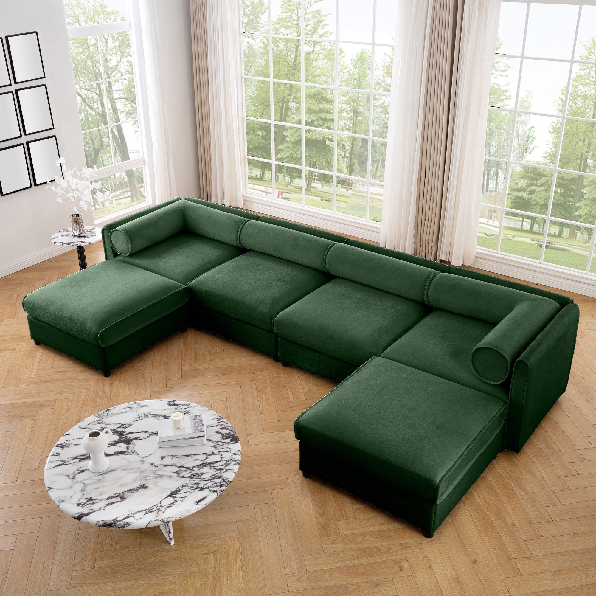 Modular Sectional Sofa with Storage, Extra Large U Shaped Sectional Couch for Living Room, Convertible Modular Sofa Couch with Storage Ottoman, Deep Seat, Cylindrical Backrest and Armrests,Green