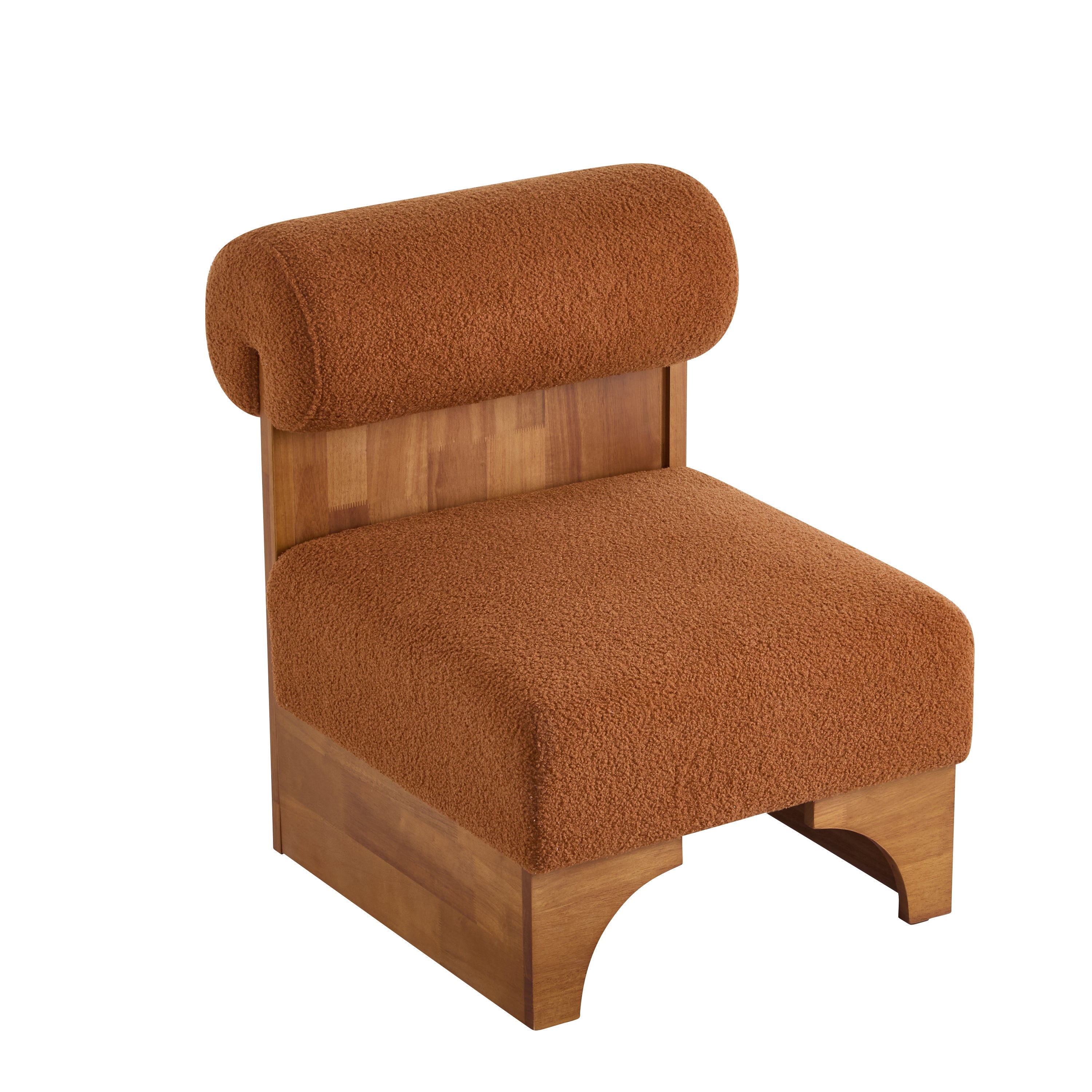 Modern Boucle Lounge Chair with Solid Wood Frame and Rolled Backrest, Soft and Durable Boucle Upholstery, Ideal for Living Room, Bedroom, or Office
