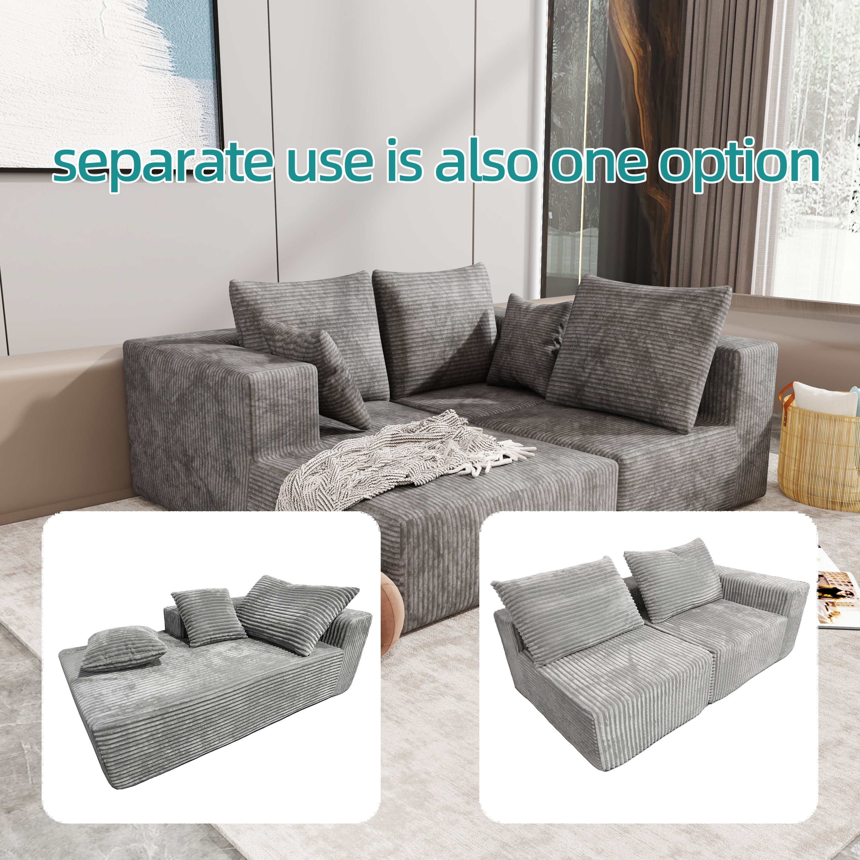 Corner combination sofa, sectional sofa ,couch sofa,sofa bed, made of high-density sponge and soft plush fabric, with multiple combinations available(gray)