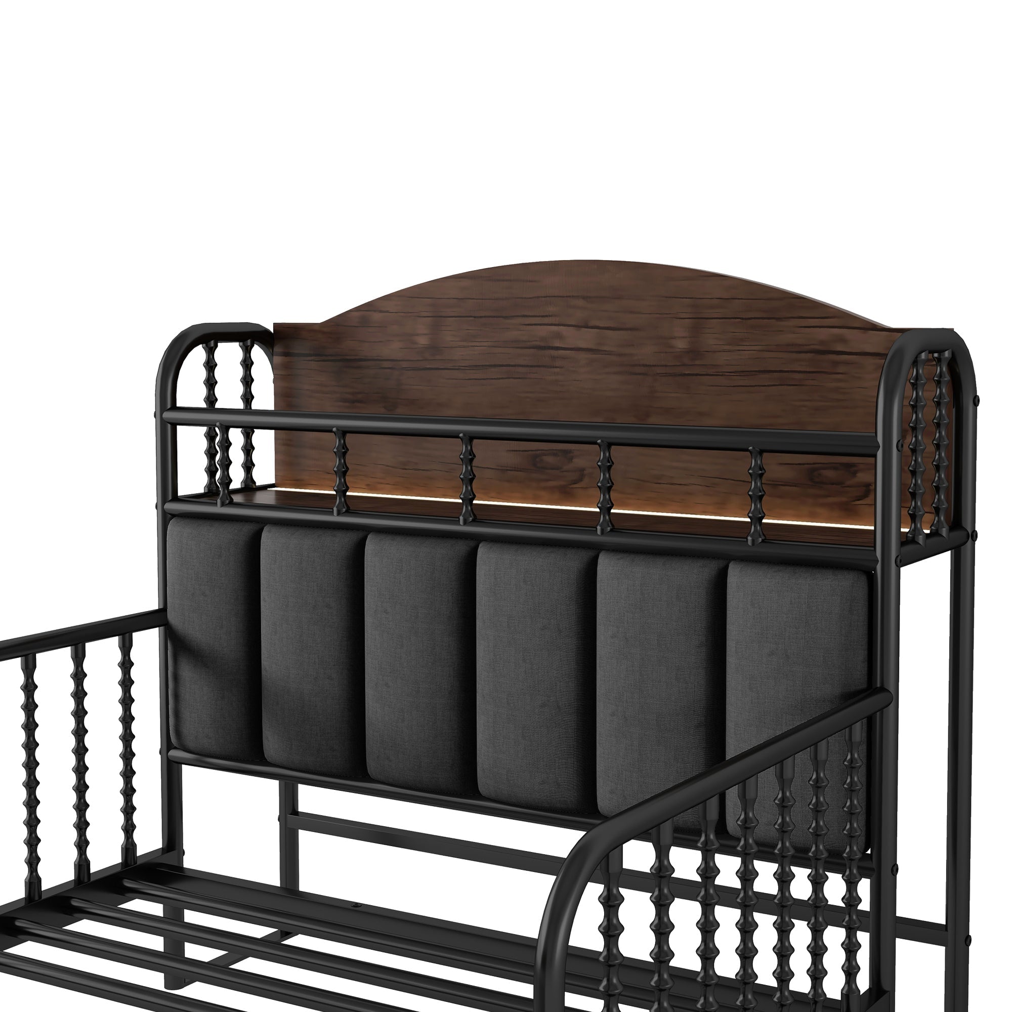 Twin Size Metal Platform Bed Frame with Light, Kids Twin Metal Bed with Upholstered and Storage Headboard, Black (Expect Arrival Date 2025/10/5)