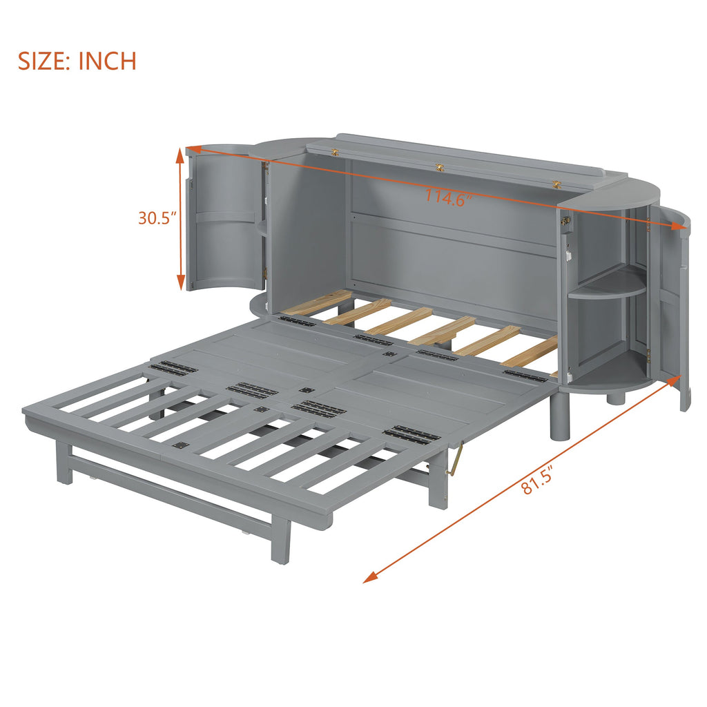 Queen Murphy Bed with Hidden Storage & Modern Woven Design,Gray