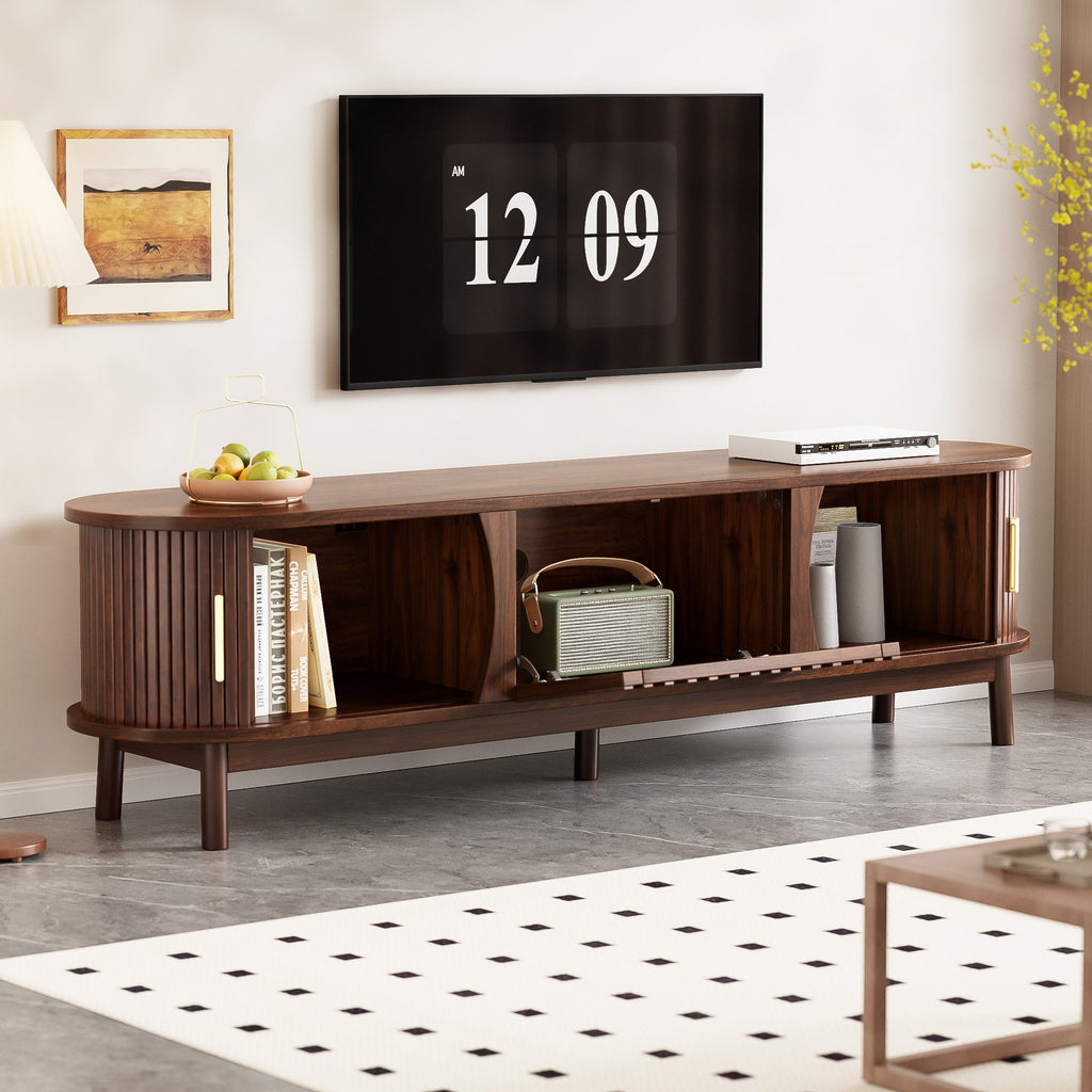 Modern Farmhouse TV Stand for 75' TVs, Wood Entertainment Center with Storage Cabinet, TV Console Table for Living Room, Bedroom