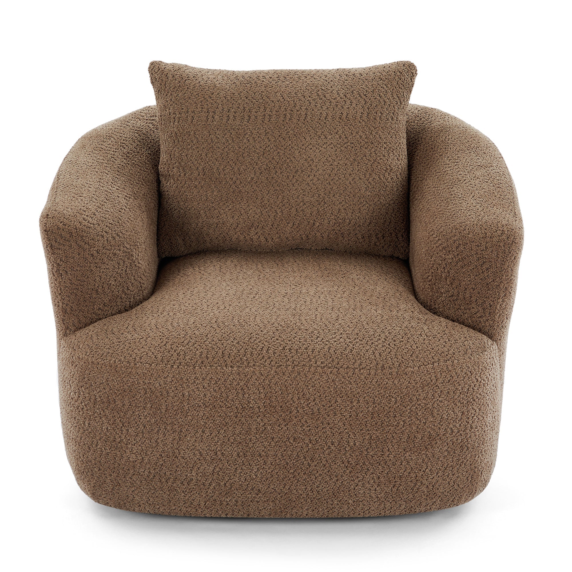 Chenille Upholstered 360° Swivel Chair with Throw Pillow, Dark Brown, 38.2' Accent Chair Sofa for Living Room and Office