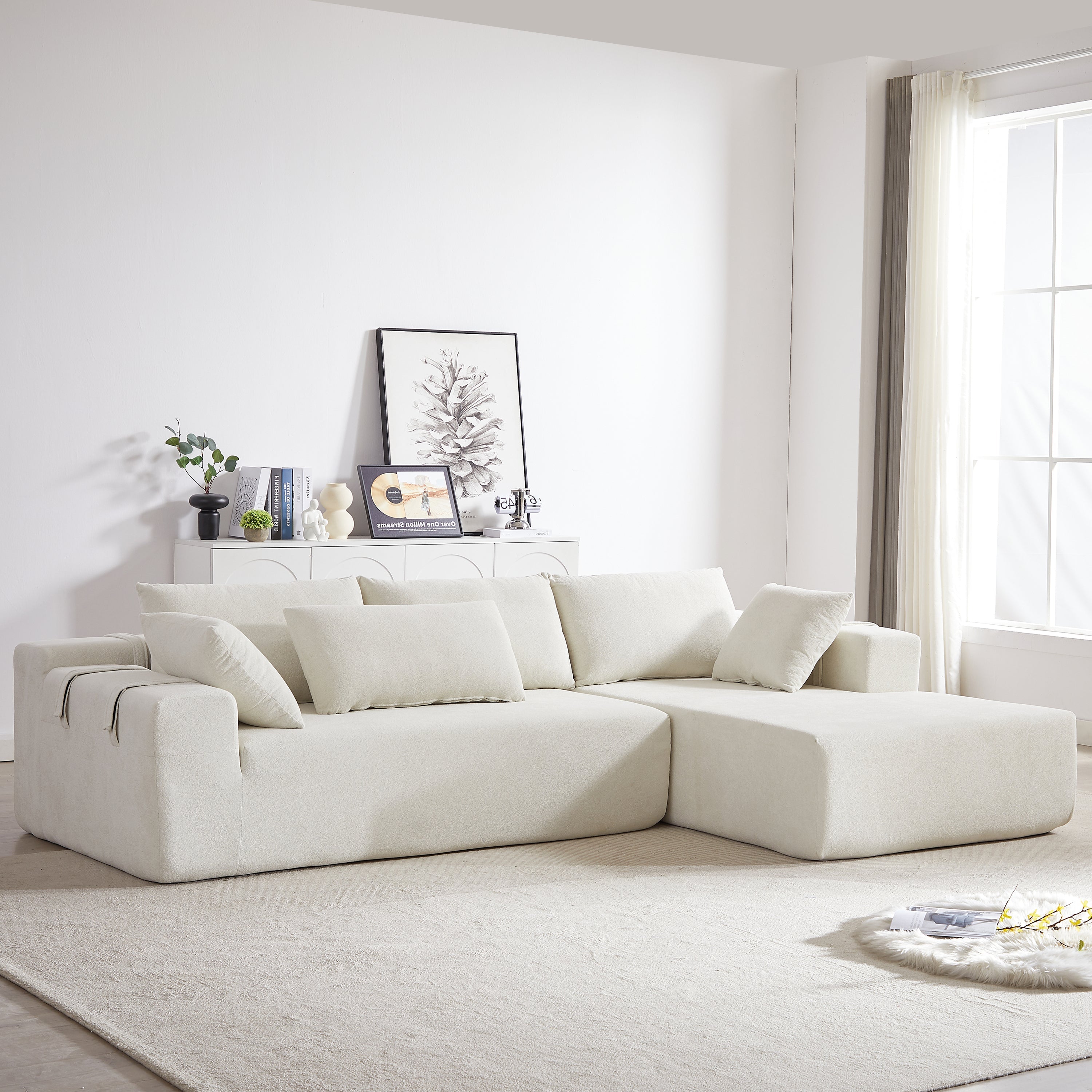 Modern Chenille Upholstered Sectional Sofa Couch Set,Modular 108' L Shaped Sectional Living Room Sofa Set With 6 Pillows,Free Combination Sofa Couch for Living Room,Bedroom(Right Chaise)
